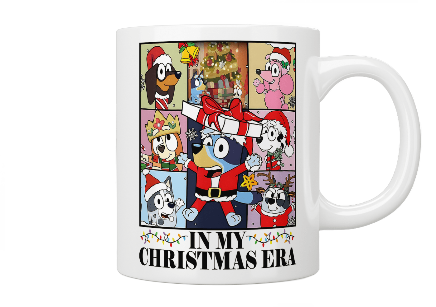 Bluey Christmas Eras Mug - Holiday Themed Ceramic Coffee Cup with Bluey Character Design - Perfect for Hot Cocoa, Tea, or Coffee Gifts for Kids and Adults