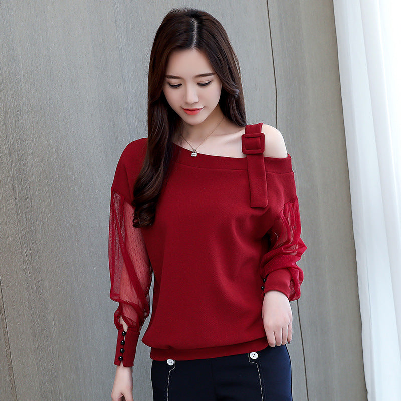 Stylish Autumn Long Sleeve Blouse for Women - Sexy Off Shoulder Top Solid Color Shirt - Perfect for Fall Outfits, Date Nights & Office Wear
