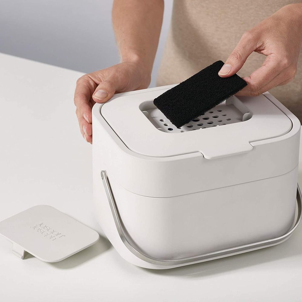 Joseph Joseph Stack 4L Kitchen Compost Bin - White | Odor-Free Food Waste Container for Eco-Friendly Composting | Perfect for Countertop, Sink, or Under Cabinet Use
