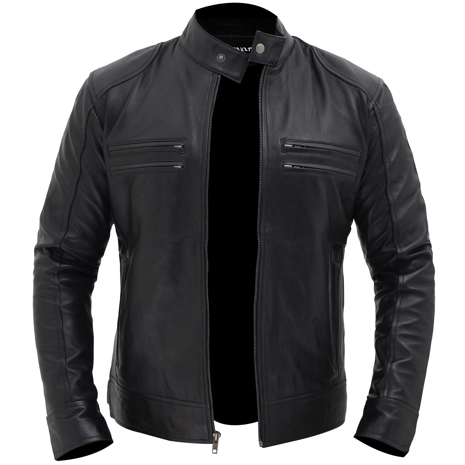 Premium Genuine Leather Jacket for Men - Stylish & Durable Biker Jacket with Zipper Pockets - Perfect for Motorcycle Riding, Casual Outfits & Winter Fashion
