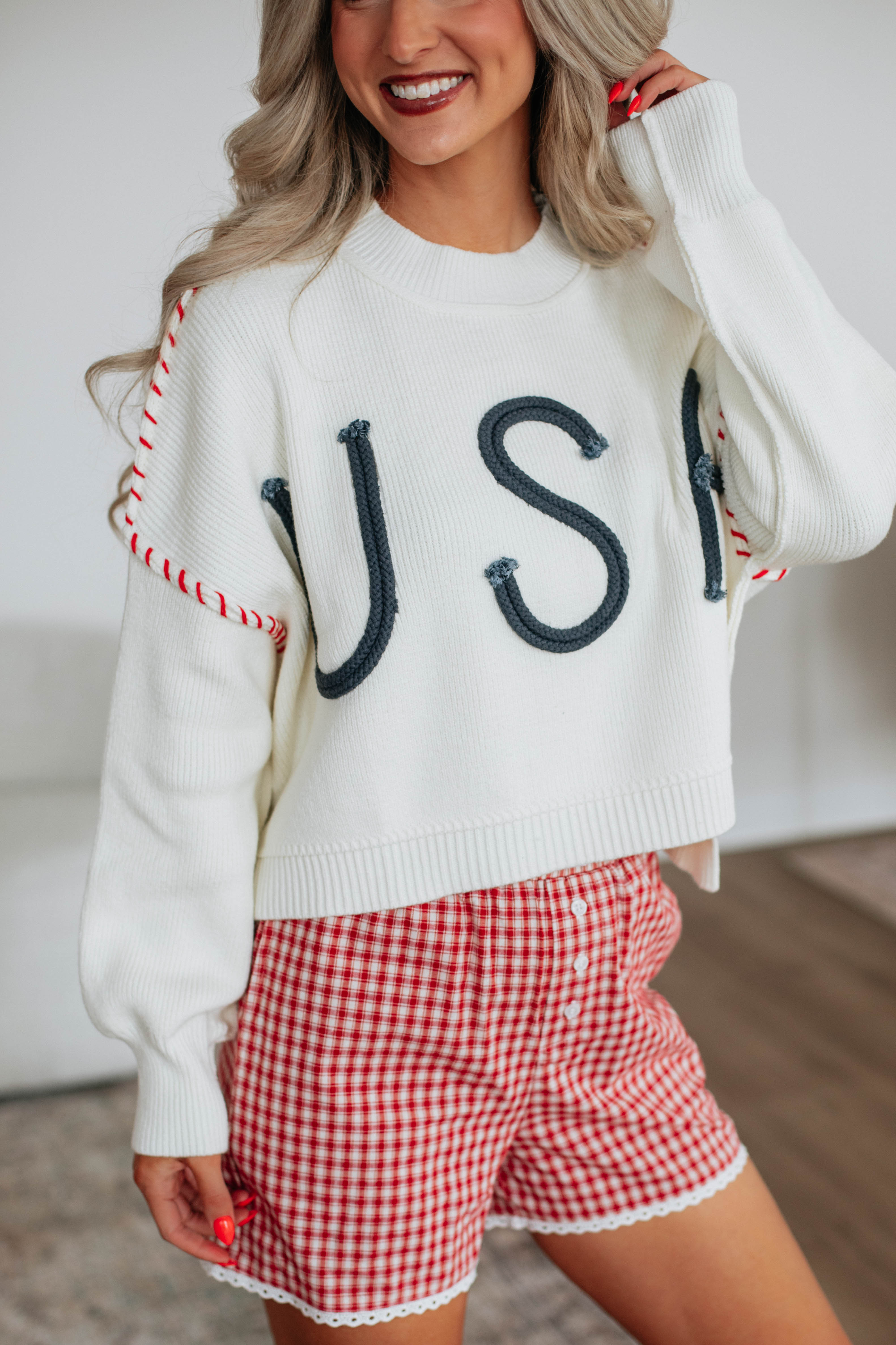 Americana Sweater Ivory - Cozy Knit Pullover for Women | Perfect for Fall & Winter Layering, Casual Outfits & Holiday Gatherings