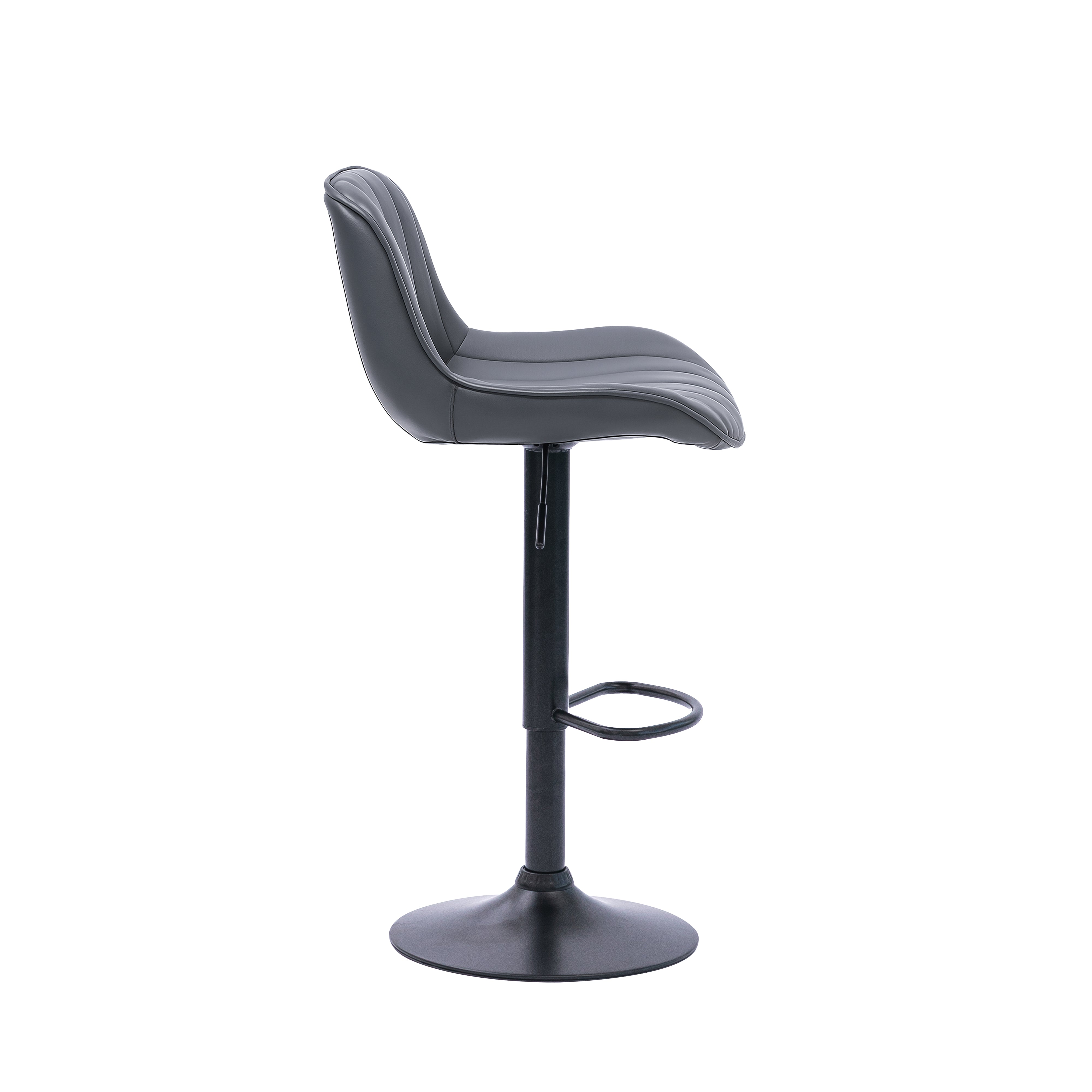 Urban Style Black Metal Bar Stools with Grey PU Seat - Adjustable Gas Lift Height - Set of 2 - Perfect for Kitchen Island, Home Bar & Dining Counter