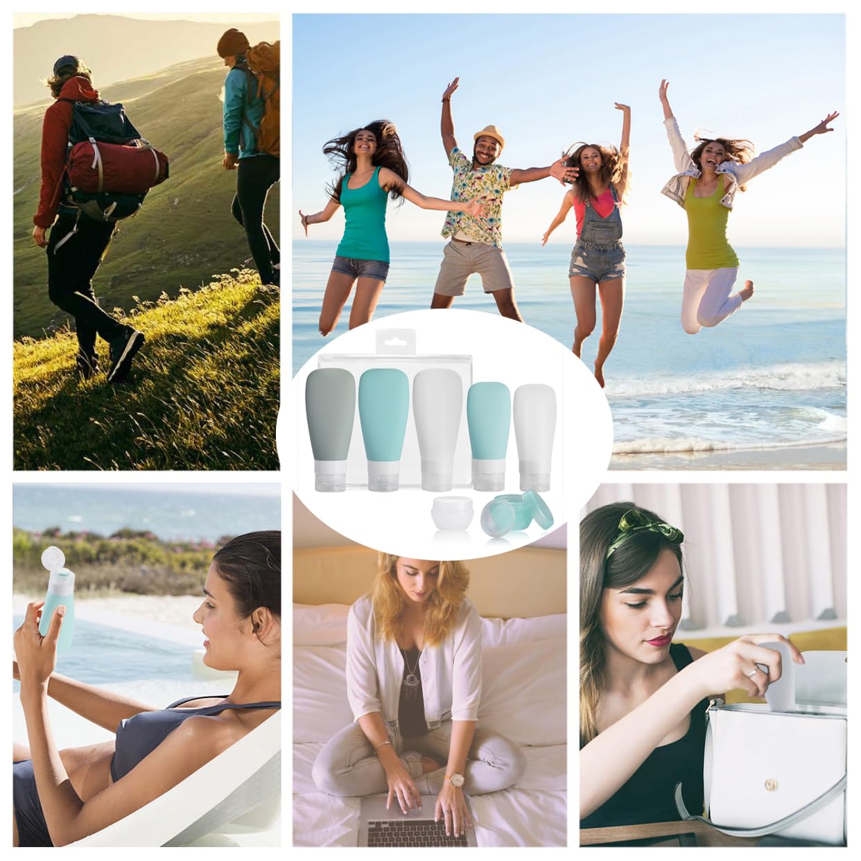 Leak Proof Silicone Travel Bottles 5-Pack (3oz & 2oz) - Refillable Squeezable Toiletry Containers for Shampoo, Lotion, Soap & Liquids | TSA Approved Travel Accessories for Vacation, Gym & Camping