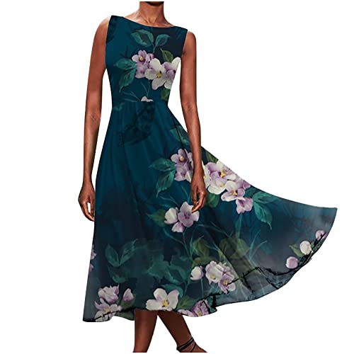 Vintage Floral Printed Sleeveless Round Neck Summer Dress for Women - Casual Fashion Tank Dress for Party, Beach, and Everyday Wear
