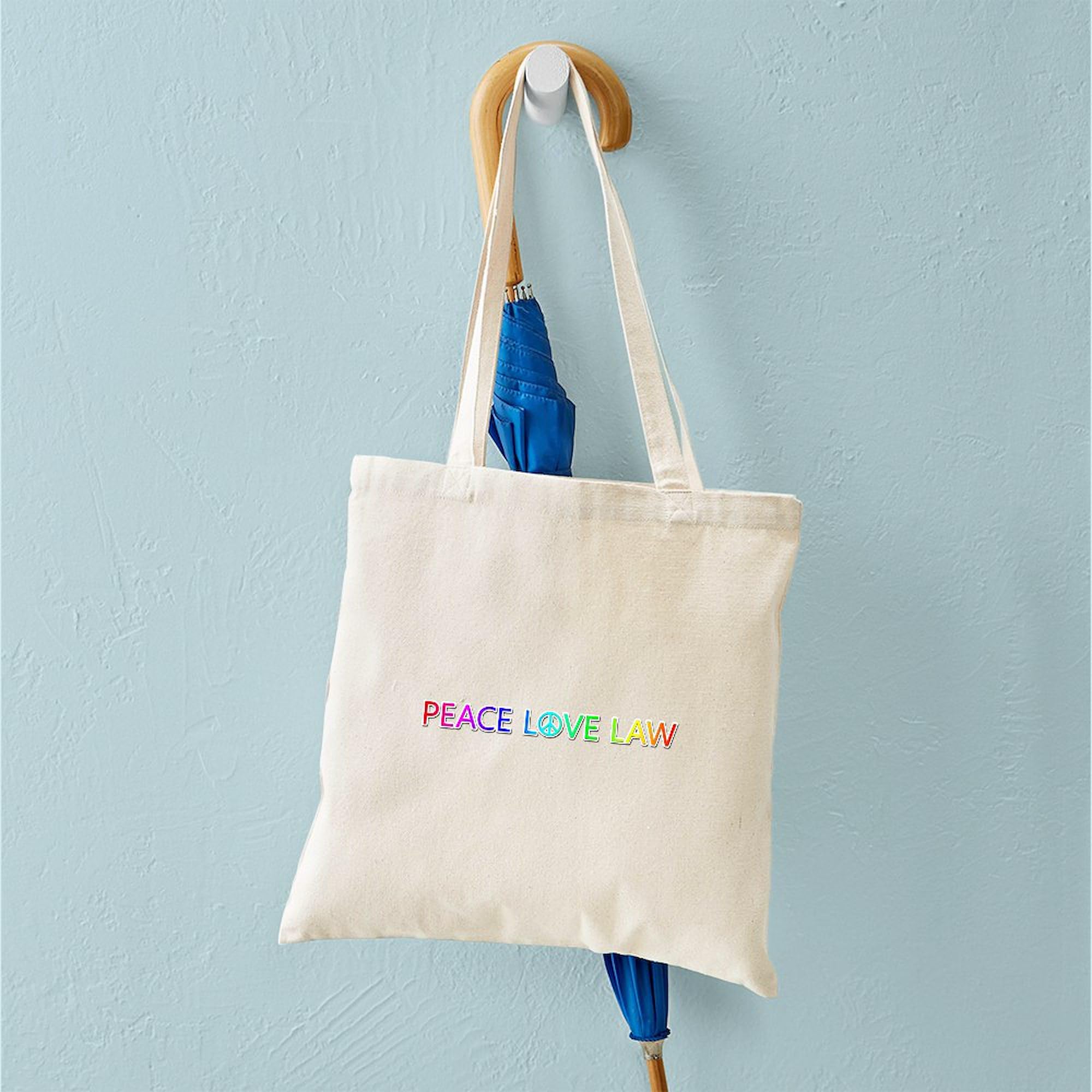 Peace Love Law Natural Canvas Tote Bag - Eco-Friendly Reusable Shopping Bag for Groceries, Beach & Work Commute