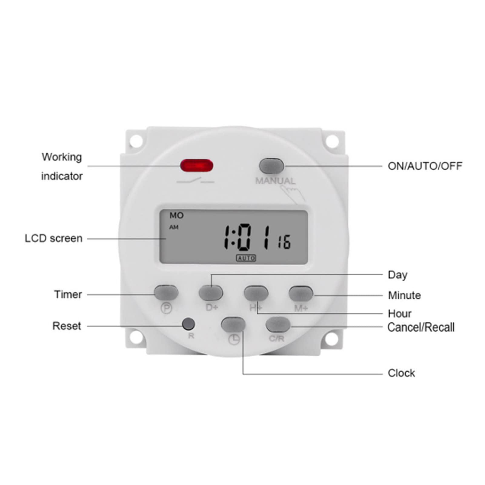 Programmable Digital Timer Switch - 1 Second to 168 Hours, 5V/12V/24V/110V/220V Multi-Voltage, Wall/Panel Mount Automatic Time Control Device for Home Automation, Lighting, Aquariums & Appliances (110V AC Version)