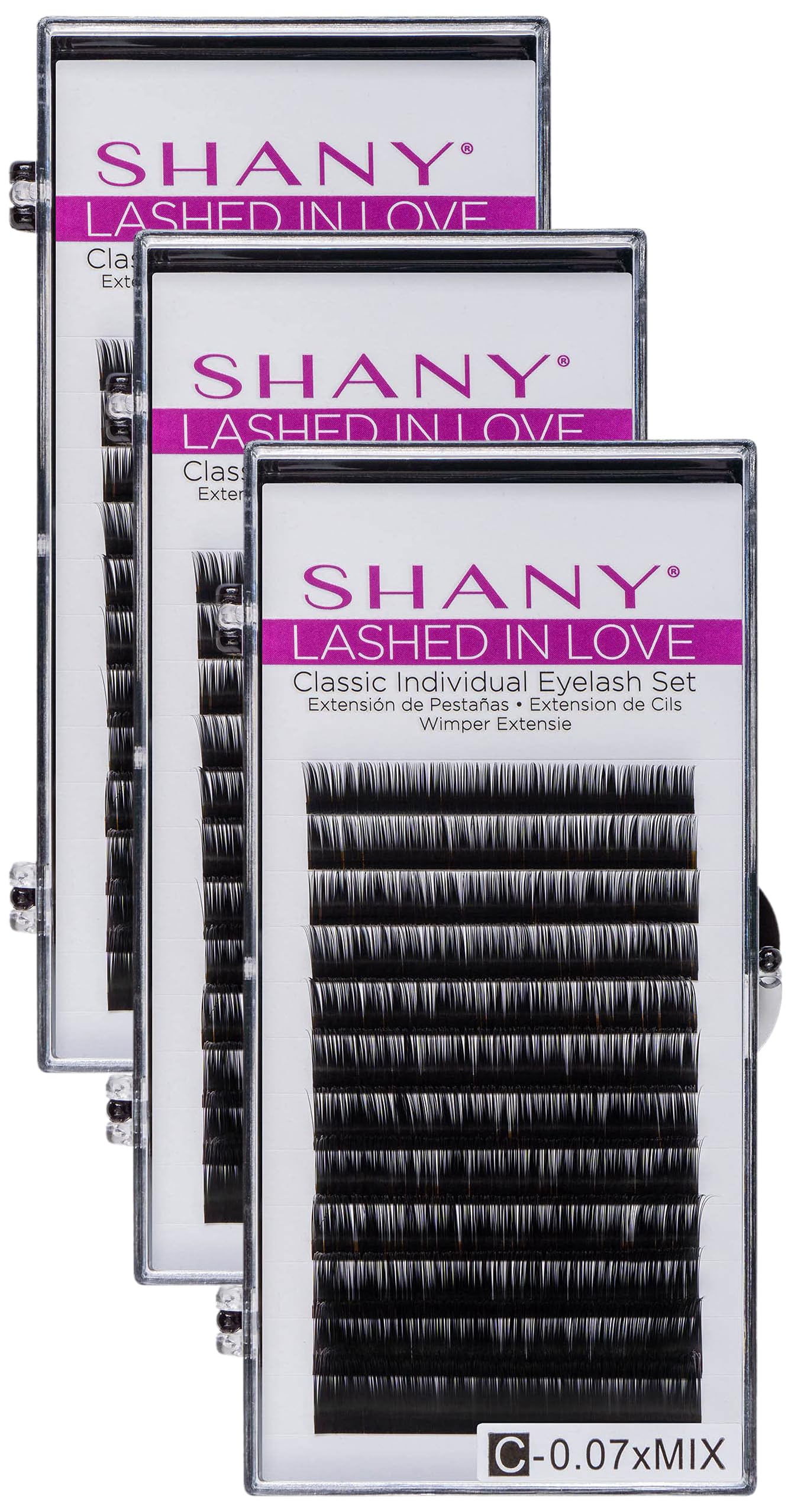 SHANY Lashed in Love Classic Individual Eyelash Set - 3D Voluminous & Weightless Eyelash Extensions 0.07mm - Black (Pack of 3) for Natural Look, Daily Wear & Special Occasions