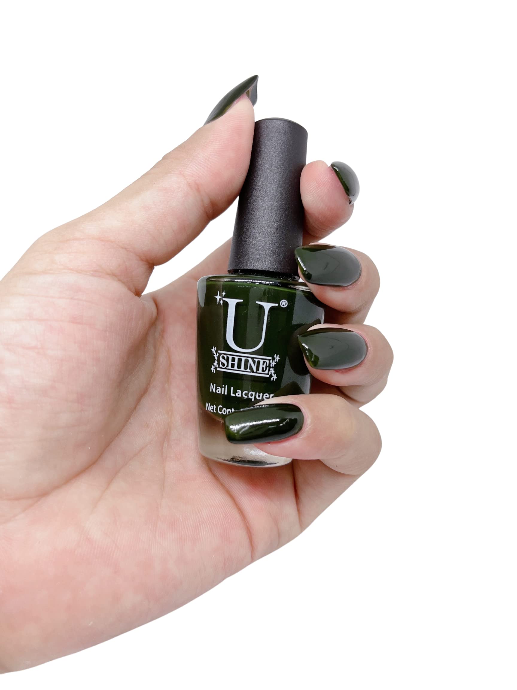 U Shine Deep Green Glossy Nail Polish - 11ml Vegan Nail Lacquer | Paraben-Free, No Yellowing, Chip & Crack Resistant | Long Lasting Nail Paint for Manicures & Pedicures | Perfect for Daily Wear, Parties & Special Occasions