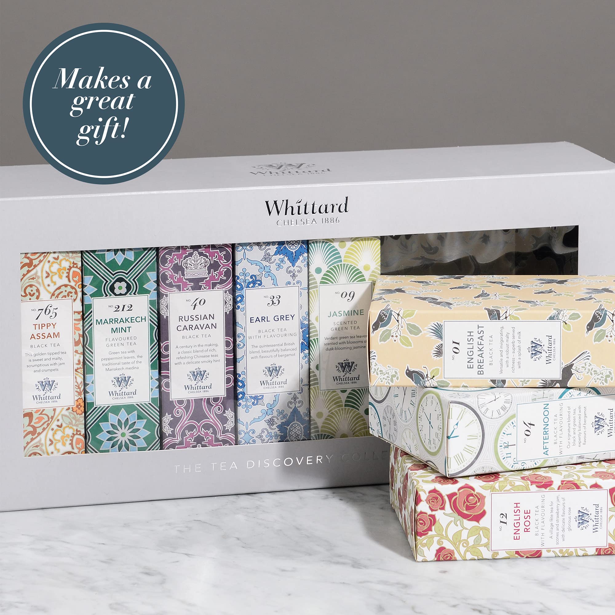 Whittard of Chelsea Premium Tea Discovery Collection - 8 Tea Boxes (160 Teabags) with 5 Black Teas, 2 Green Teas & 1 Oolong Tea - Perfect Gift Set for Tea Lovers, Home & Office Use