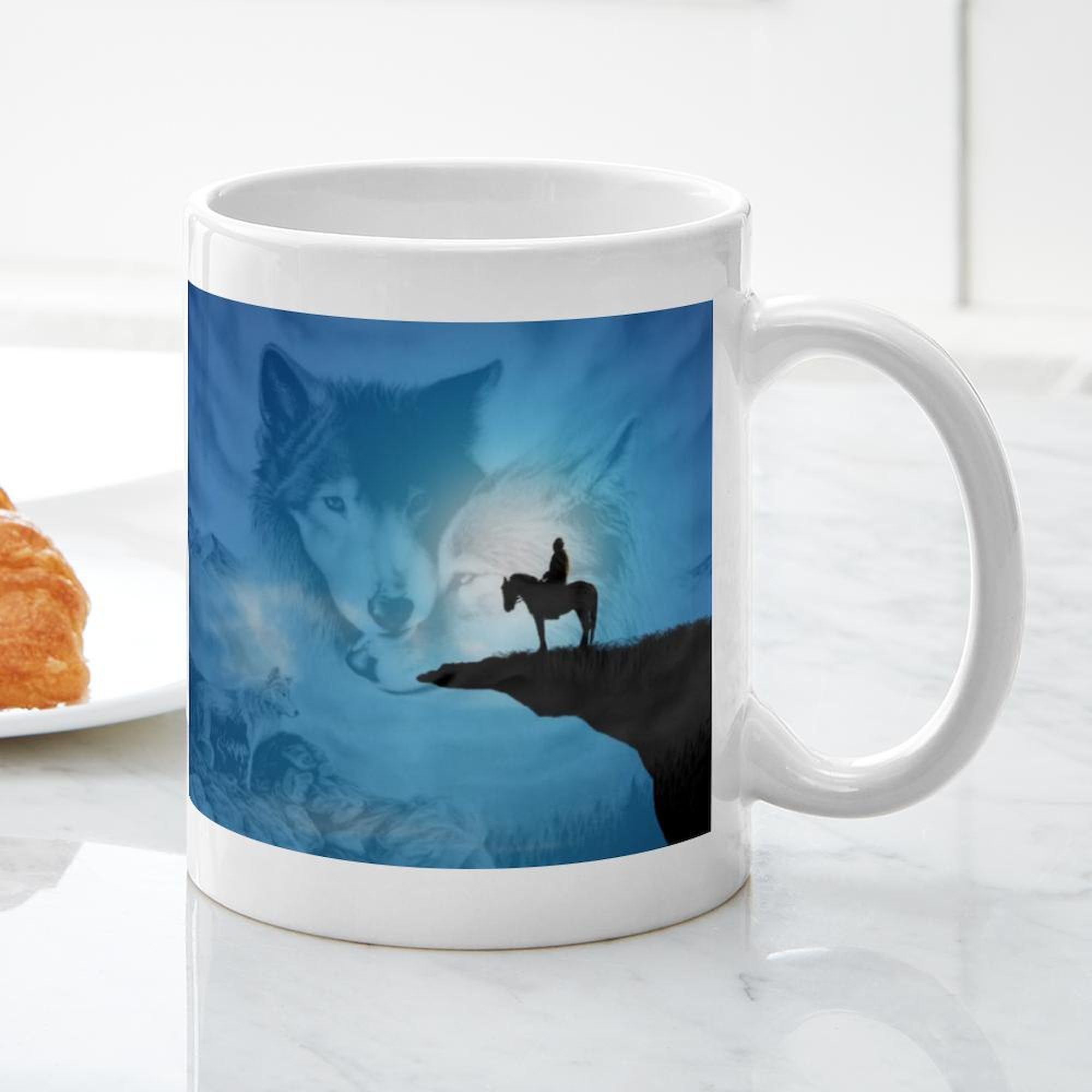 Spirit Of The Wolf 11 oz Ceramic Coffee Mug | 325 ml White Coffee Cup for Tea & Hot Drinks | Perfect for Office, Home & Camping Gifts