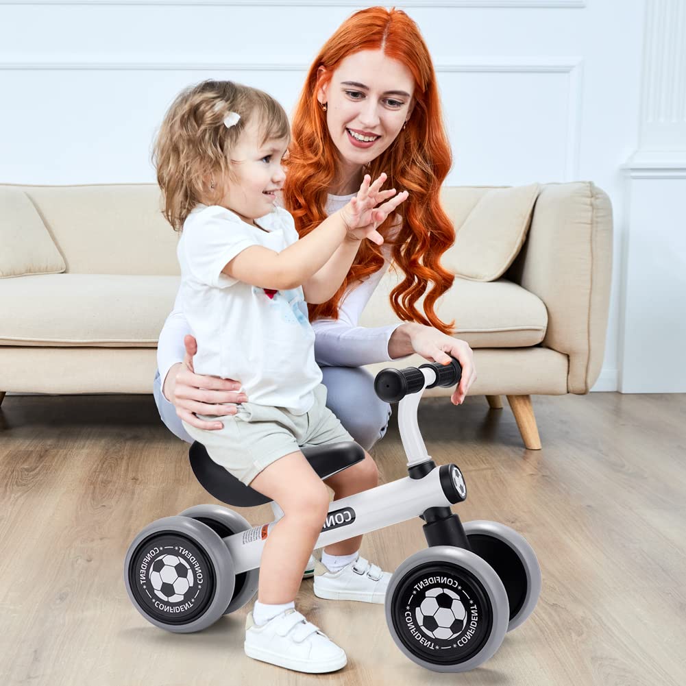 Xiapia Baby Balance Bike for 1-2 Year Old Girls | 4-Wheel No Pedal Steel Frame Toddler Bike | First Birthday Gift for 10-24 Month Olds | Perfect for Indoor Play & Outdoor Learning to Ride