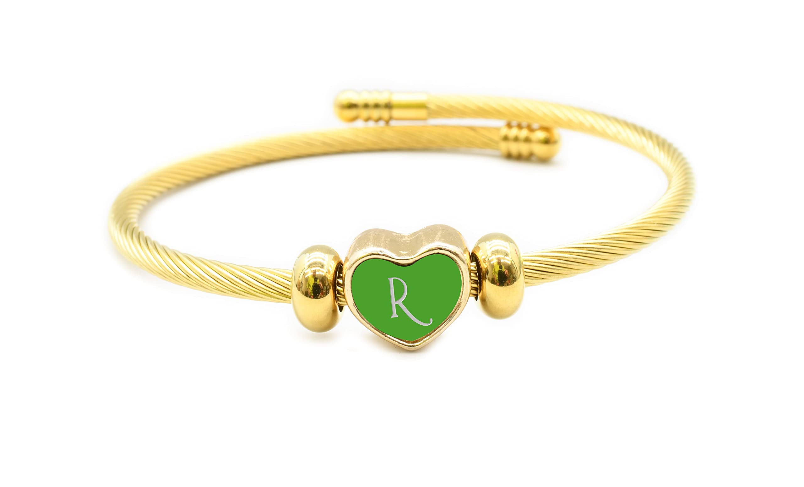 14k Gold Plated Heart Cable Initial Bracelets A-Z - Reversible Stackable Stainless Steel Jewelry for Women - Perfect Gift for Birthday, Anniversary & Valentine's Day