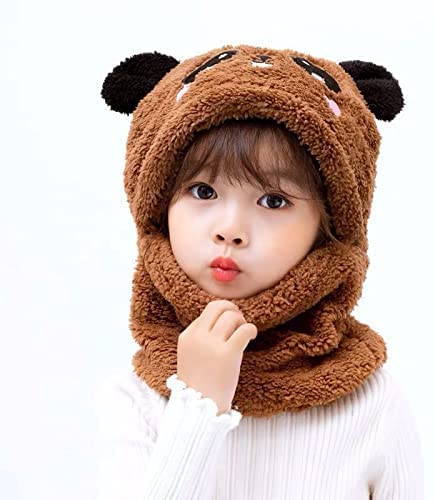Warm Winter Fleece Hat for Kids & Toddlers - Cartoon Baby Hat with Scarf - Soft Thickened Newborn Photography Hat for Girls & Boys - Perfect for Outdoor Play, Snow Days & Holiday Photos