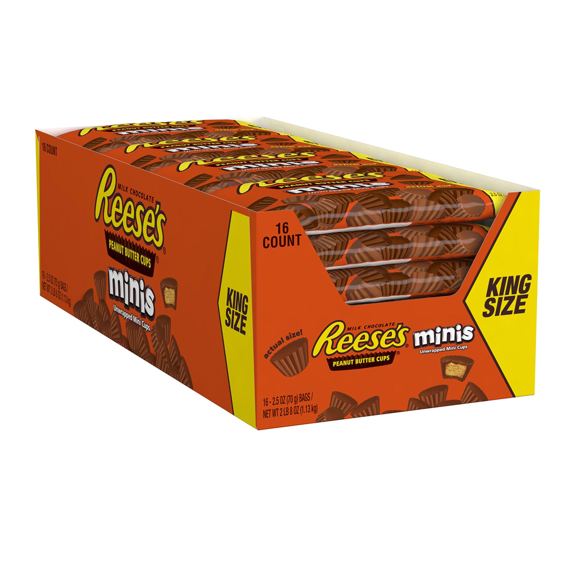 Reese's Mini Peanut Butter Cups 2.5 Oz King Size - Bulk Pack of Individually Wrapped Chocolate Candy for Halloween, Party Favors & Office Snacks