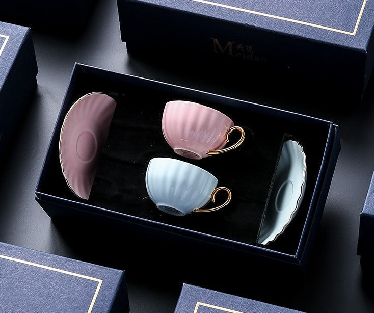 Elegant French Style Tea Cups and Saucers Set - Macaron Ceramic Coffee Cups with Gift Box, Premium Bone China Porcelain for Afternoon Tea, Birthday Gifts, Home Decor, and British Tea Party Accessories