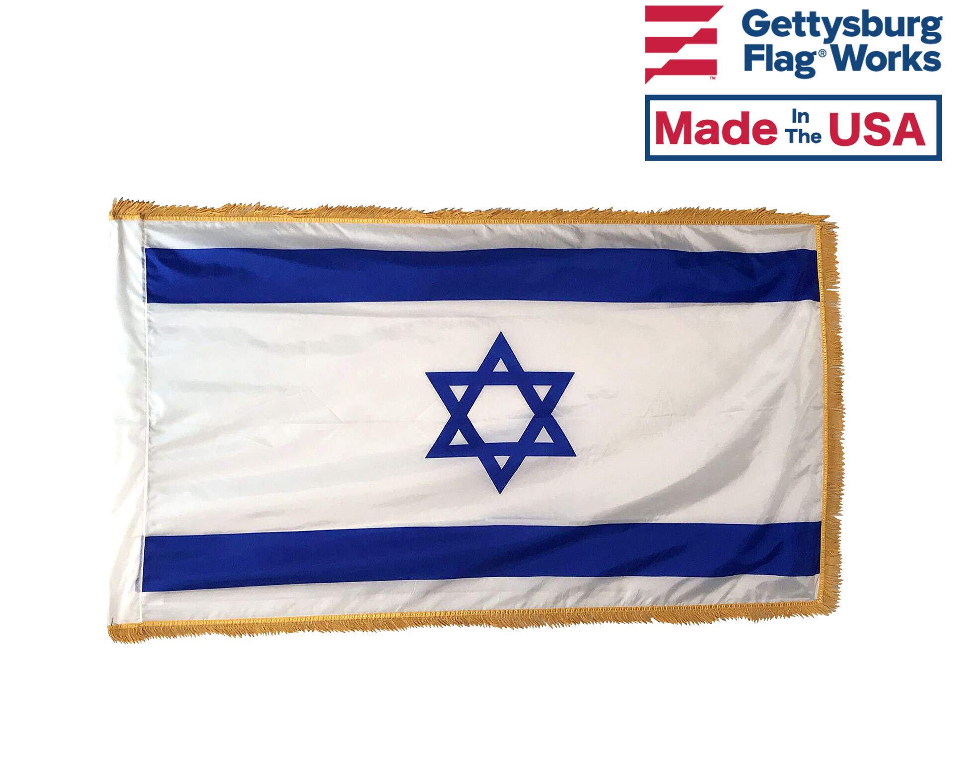 3x5' Israel Indoor Flag Set with Base, Star of David Finial & Decorative Tassels - Premium Home Decor for Jewish Holidays, Synagogue Display & Cultural Celebrations