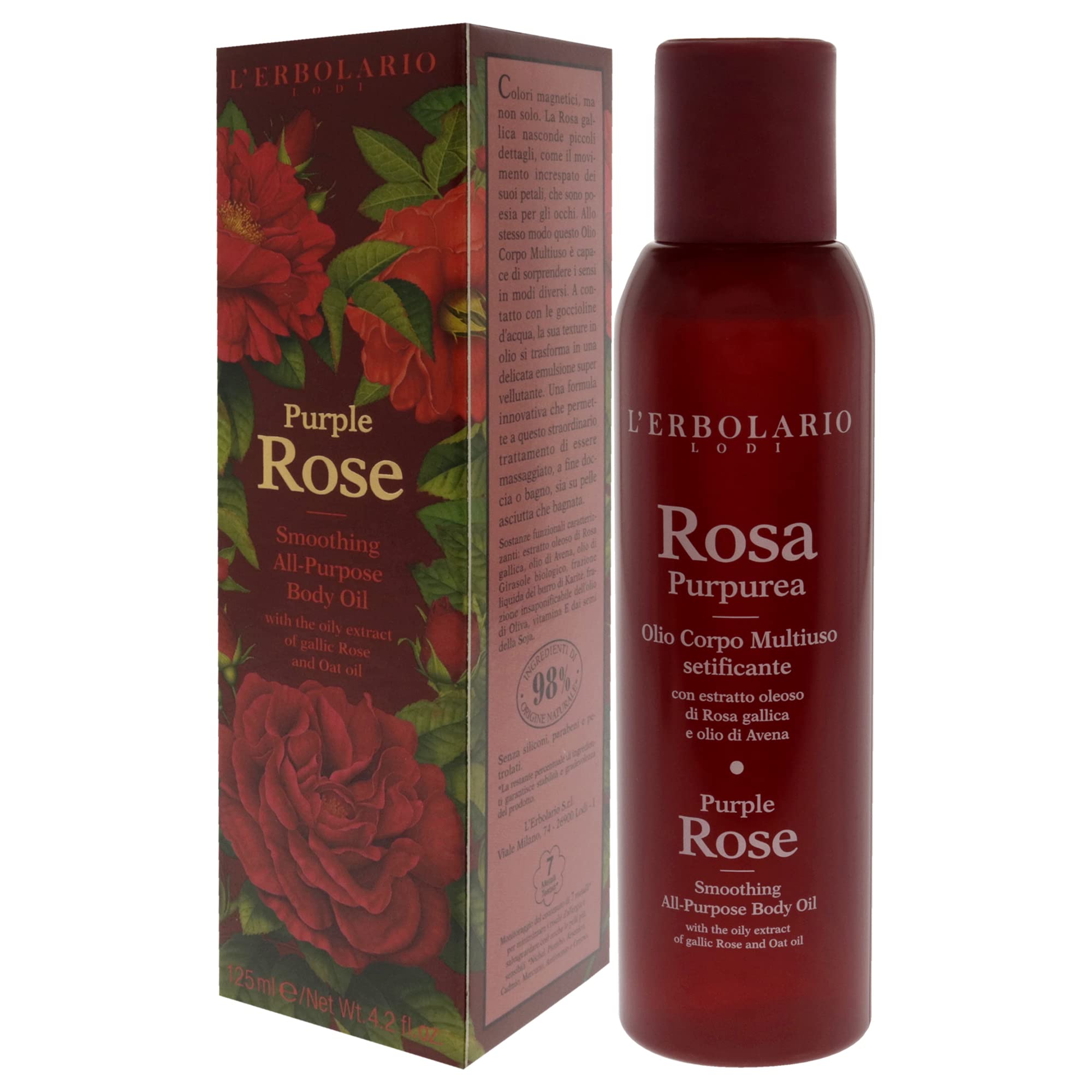 LErbolario Purple Rose Body Oil for Women - 4.2 oz Hydrating & Nourishing Dry Skin Care - Perfect for Massage, Aromatherapy & Daily Moisturizing