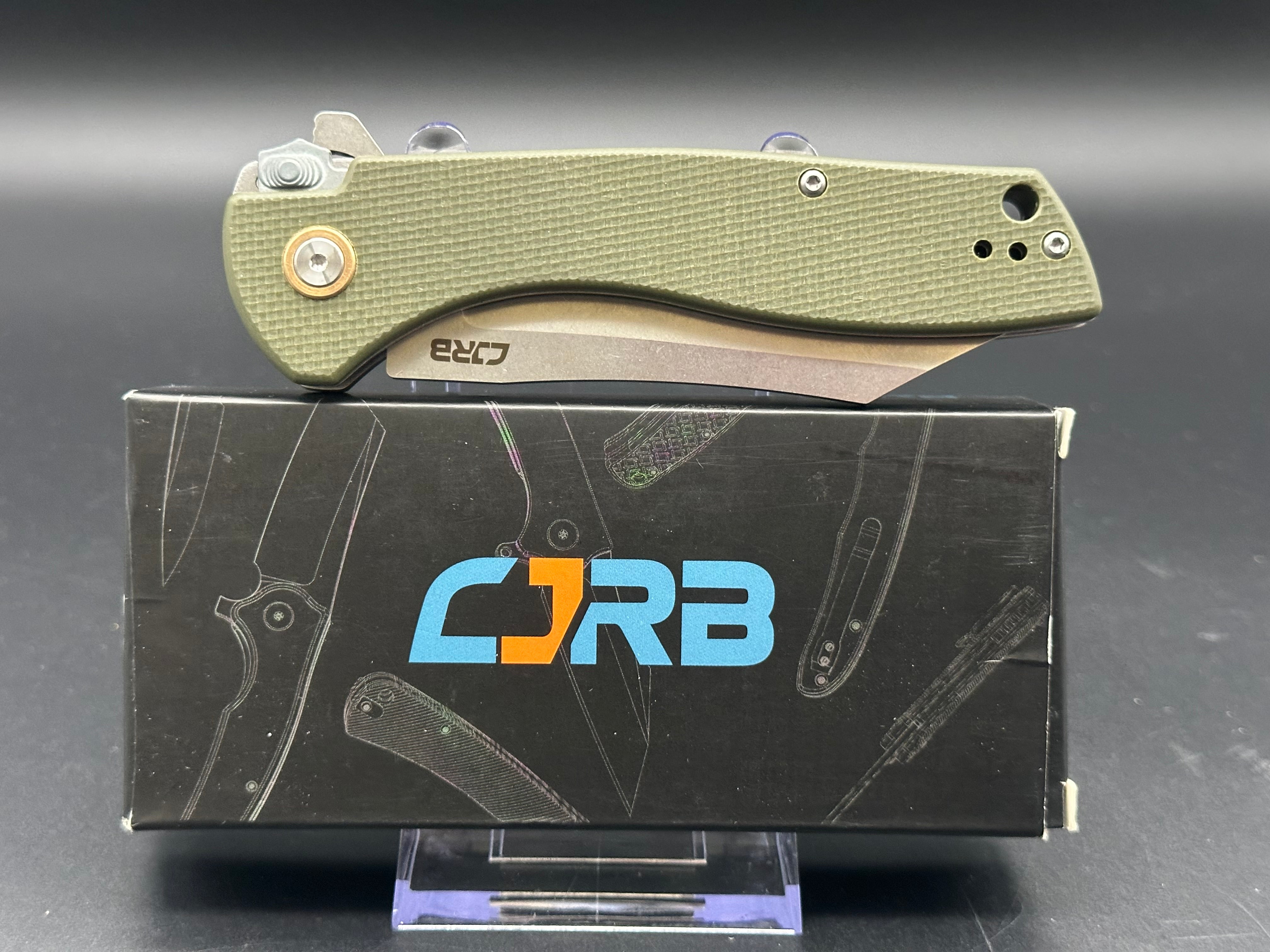 CJRB Kicker Folding Knife - Green G10 Handle, Recoil Lock, EDC Pocket Knife for Outdoor, Camping, and Everyday Carry