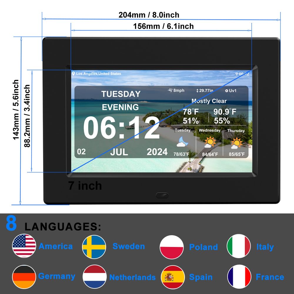 7-Inch Digital Weather Clock with Temperature & Humidity Display, Alarm Clock - Black | Perfect for Home, Office, and Bedroom Use