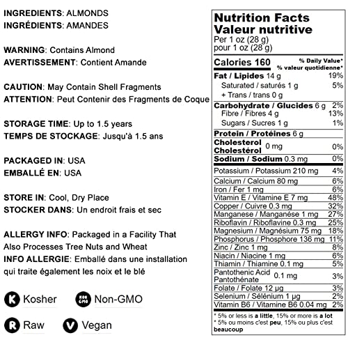 Food to Live California Almonds, 15 Pounds – Raw, Unsalted, Whole Natural Almonds for Baking, Snacking & Healthy Eating | Bulk Nuts for Smoothies, Salads & Vegan Recipes