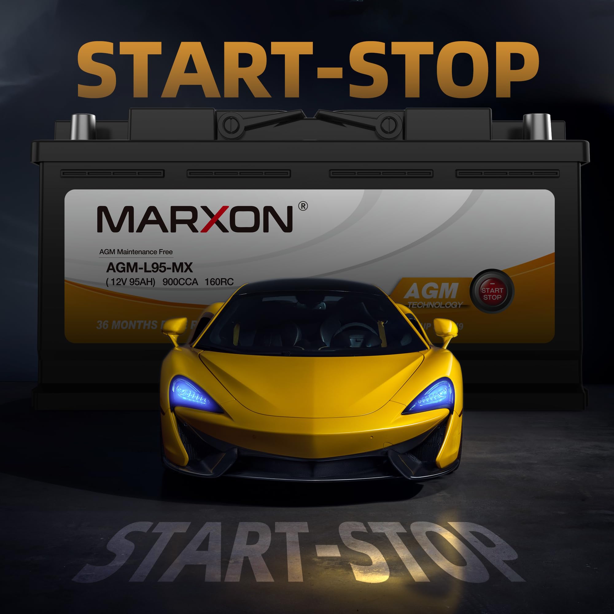 MARXON Group 49 H8 L5 AGM Car Battery 12V 95AH 900CCA - Maintenance Free Automotive Replacement Battery for Start-Stop Vehicles | Perfect for Trucks, SUVs & Luxury Cars