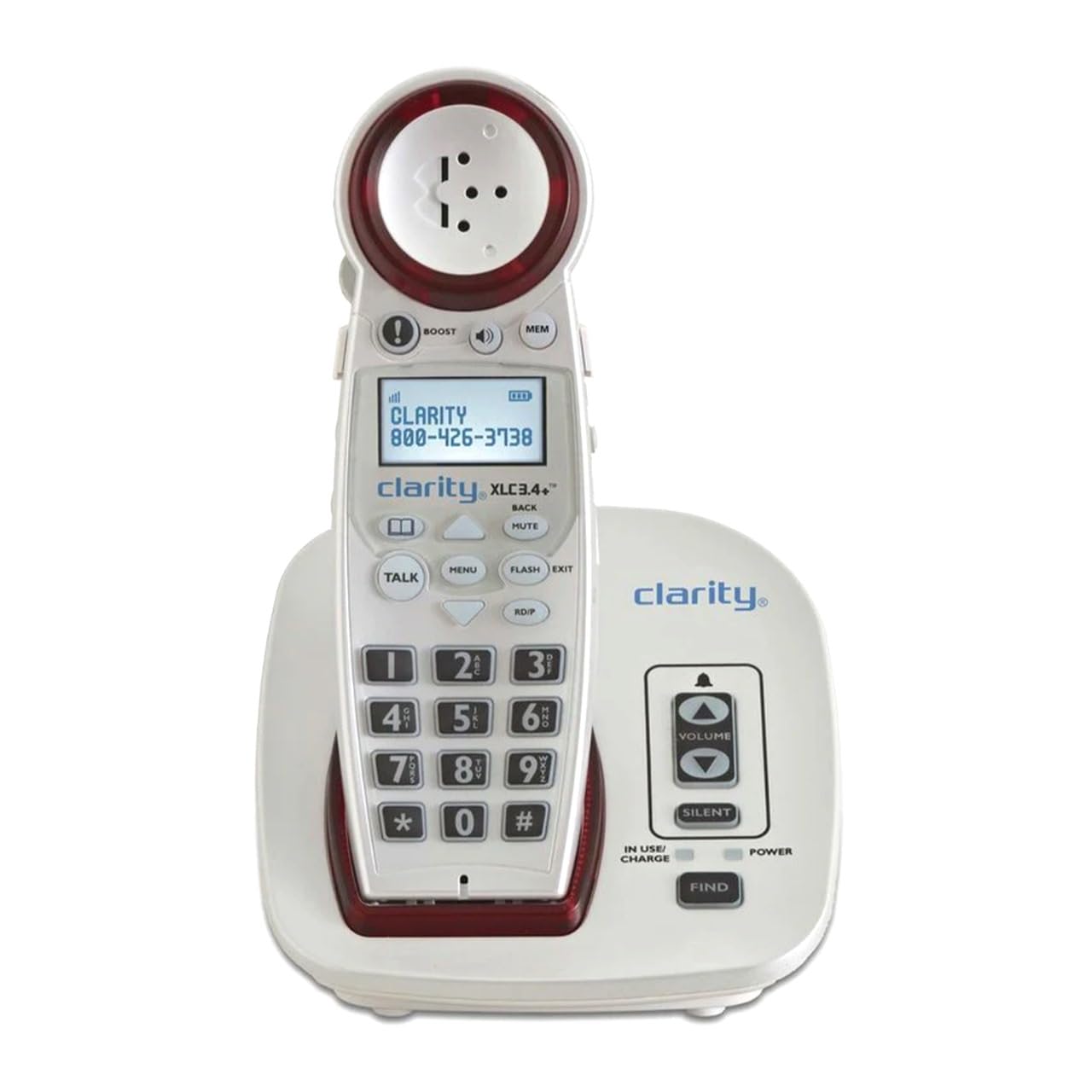 Clarity XLC3.4+ DECT 6.0 Amplified Cordless Phone with Extra-Loud Ringer & Big Buttons - Talking Caller ID, Dual Power Battery - Ideal for Seniors & Hearing Impaired at Home or Office