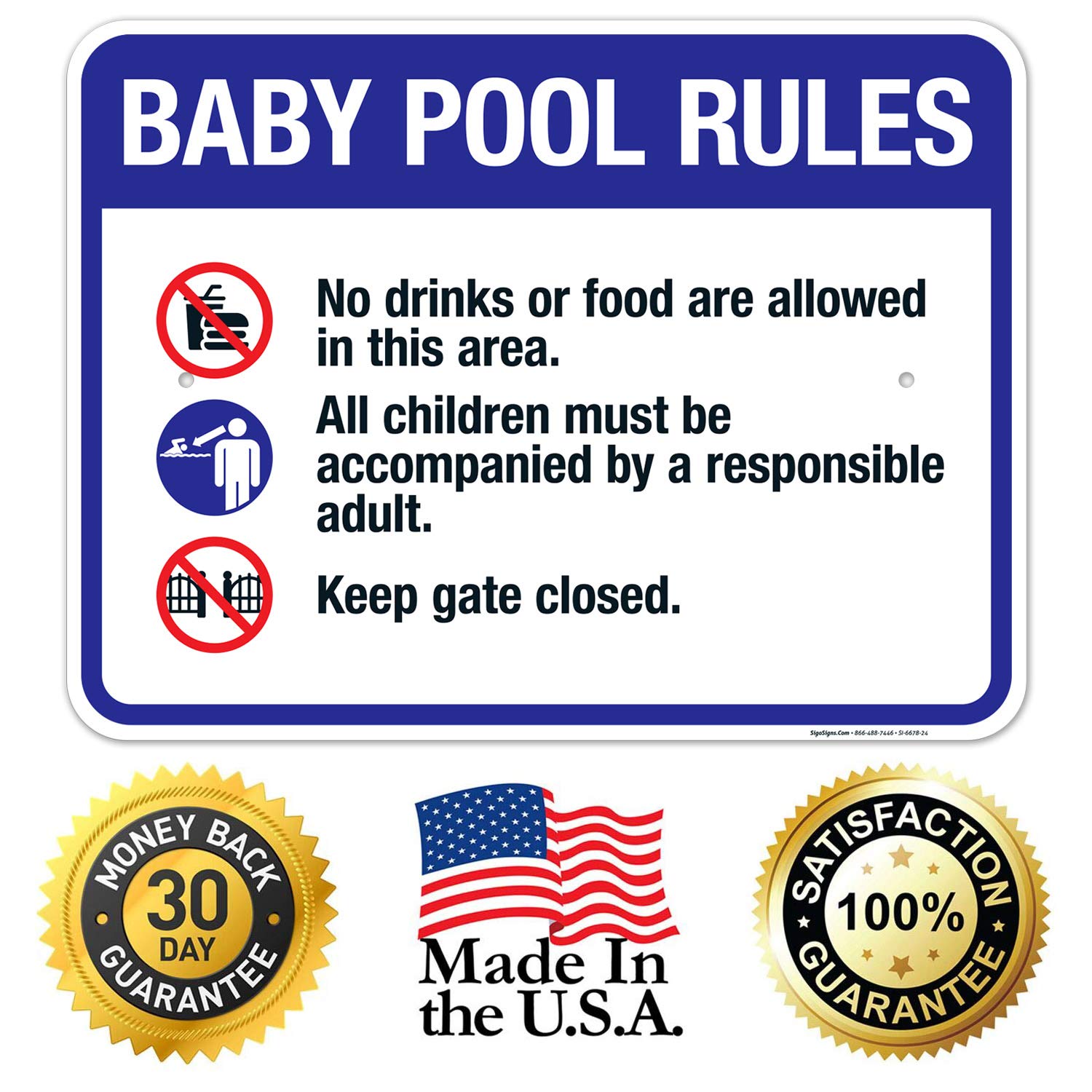 Baby Pool Rules Sign - 18x24 Inches Rust-Free Aluminum Pool Sign - Fade Resistant Indoor/Outdoor Safety Sign for Backyard, Community Pools & Swim Schools - Made in USA