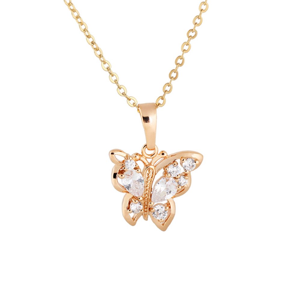 18K Gold Elegant Butterfly Pendant Necklace for Women - Cubic Zirconia Bridal Jewelry - Perfect for Weddings, Anniversaries & Special Occasions