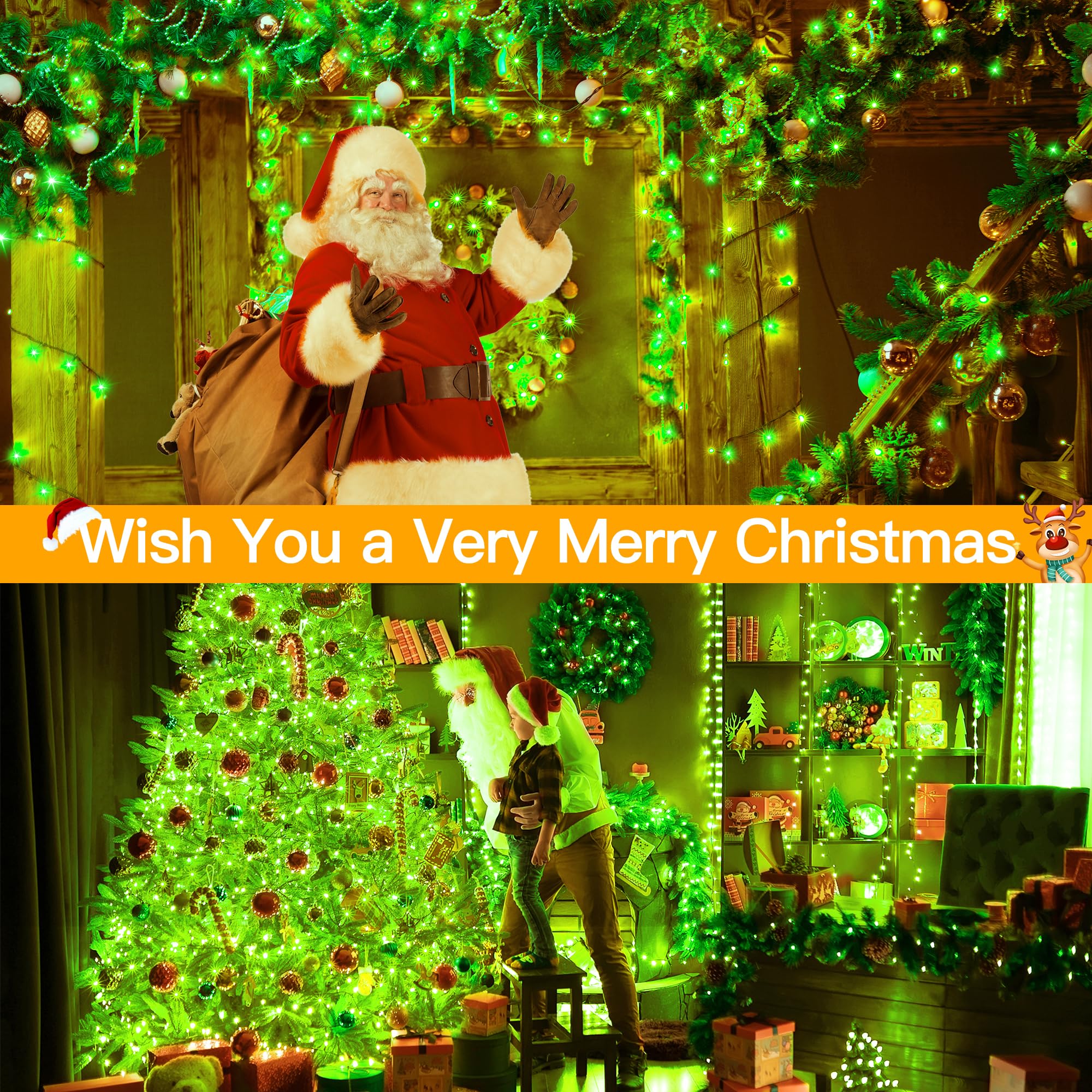 Ollny 400LED 132FT Christmas Tree Lights with Remote - 8 Lighting Modes & Timer, Waterproof Outdoor/Indoor Holiday Decor for Xmas, Thanksgiving, Home, Yard, and Party Decorations