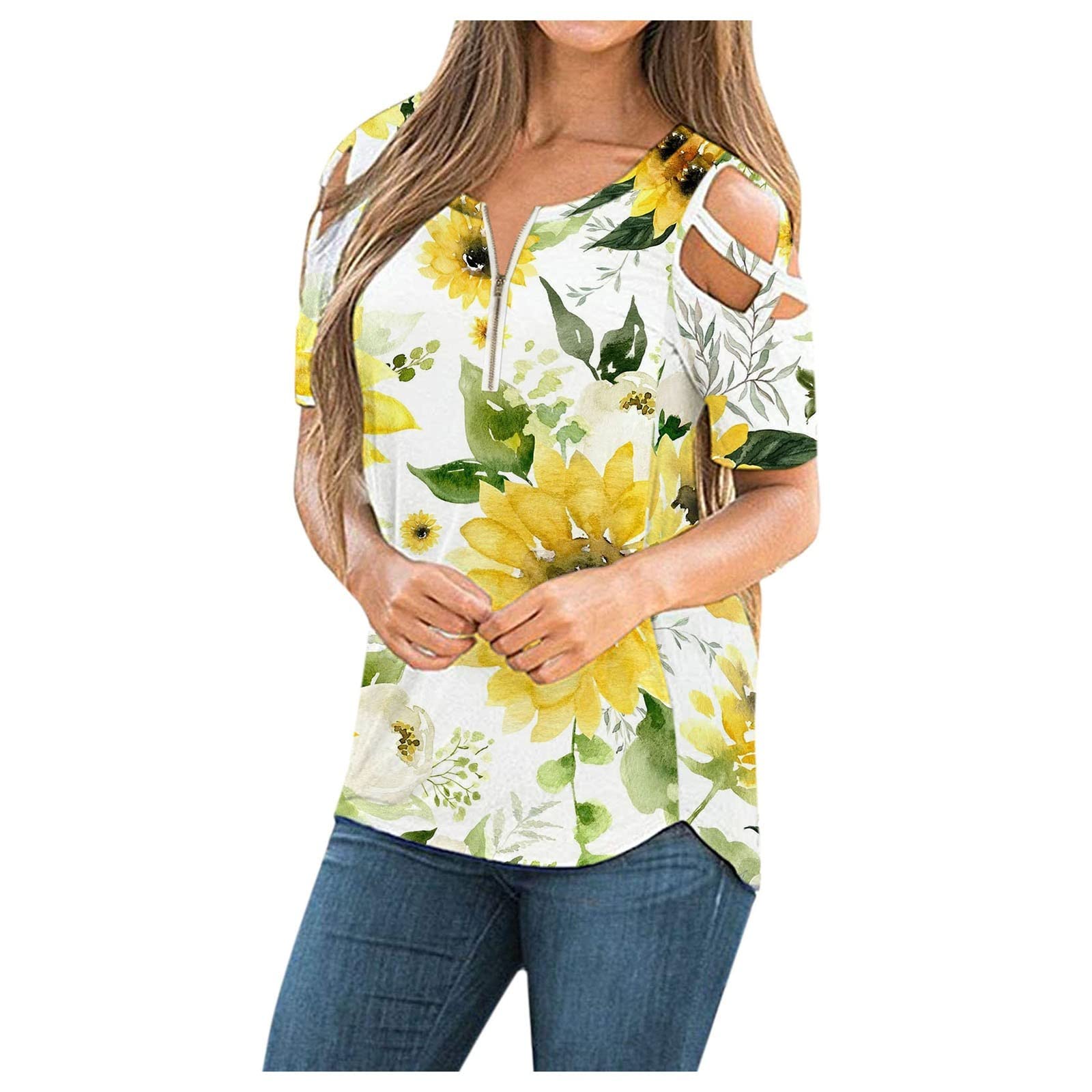 Women's Short Sleeve Tunic Tops - Casual Cold Shoulder Blouse Shirts for Summer Outfits & Beach Wear | Flowy Loose Fit Shirt for Women