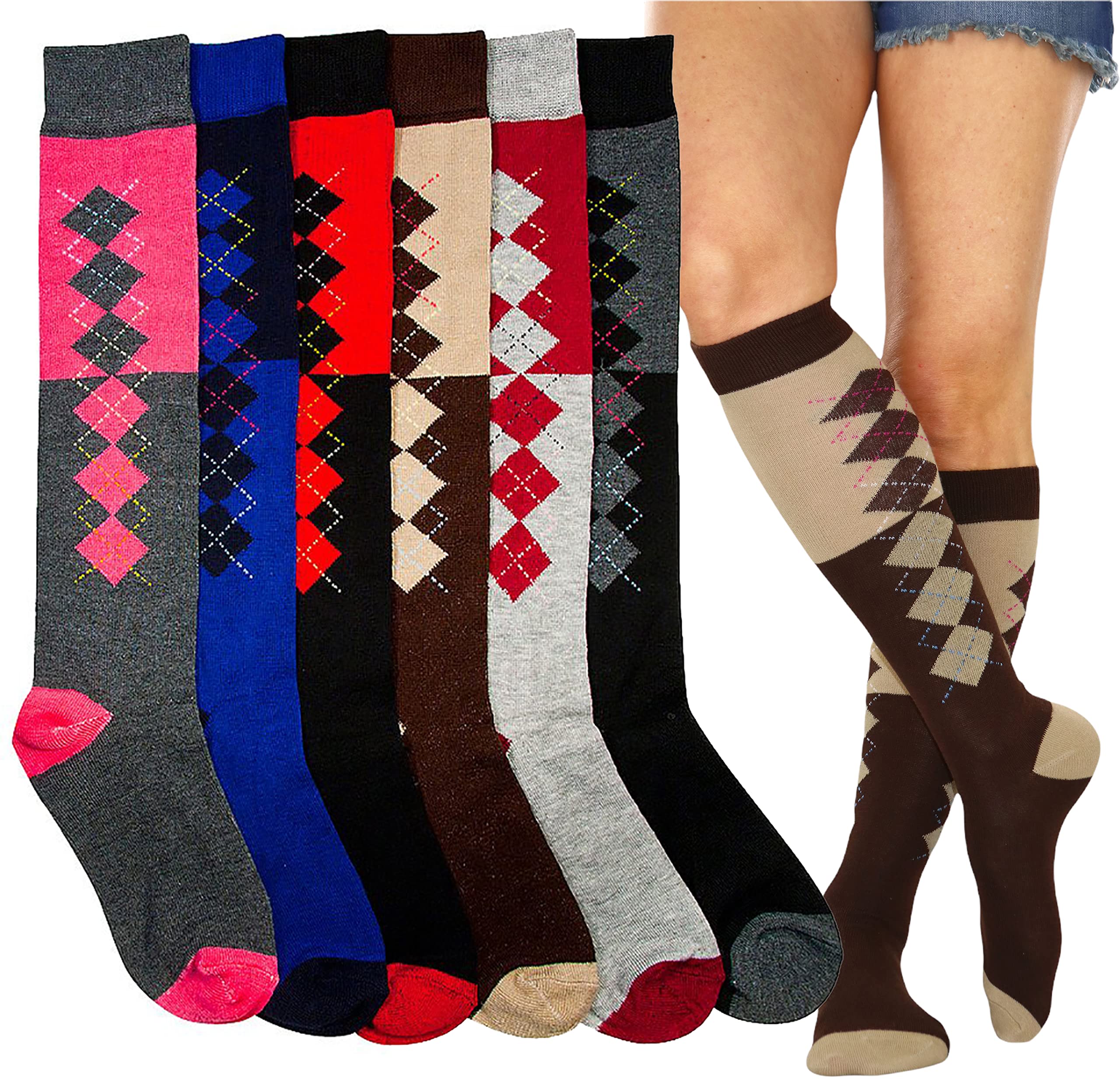 ToBeInStyle Women's Knee High Socks - Pack of 6 or 12 - Soft Comfortable Cotton Blend Socks for Boots, Work, Winter & Everyday Wear