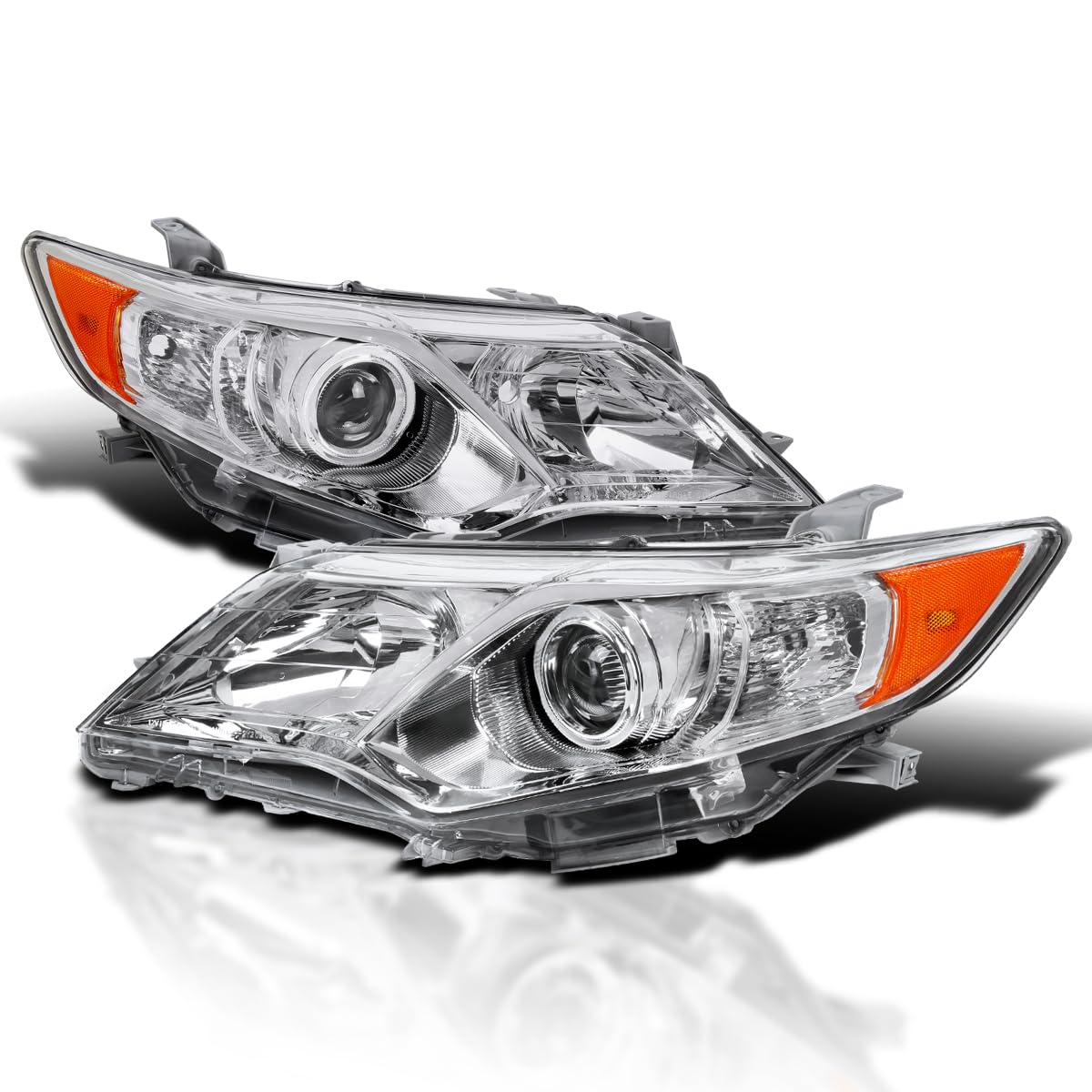 Spec-D Tuning Chrome Projector Headlights for 2012-2014 Toyota Camry - Left & Right Pair Headlamp Assembly - Upgrade Your Car's Style & Night Visibility for Safer Driving