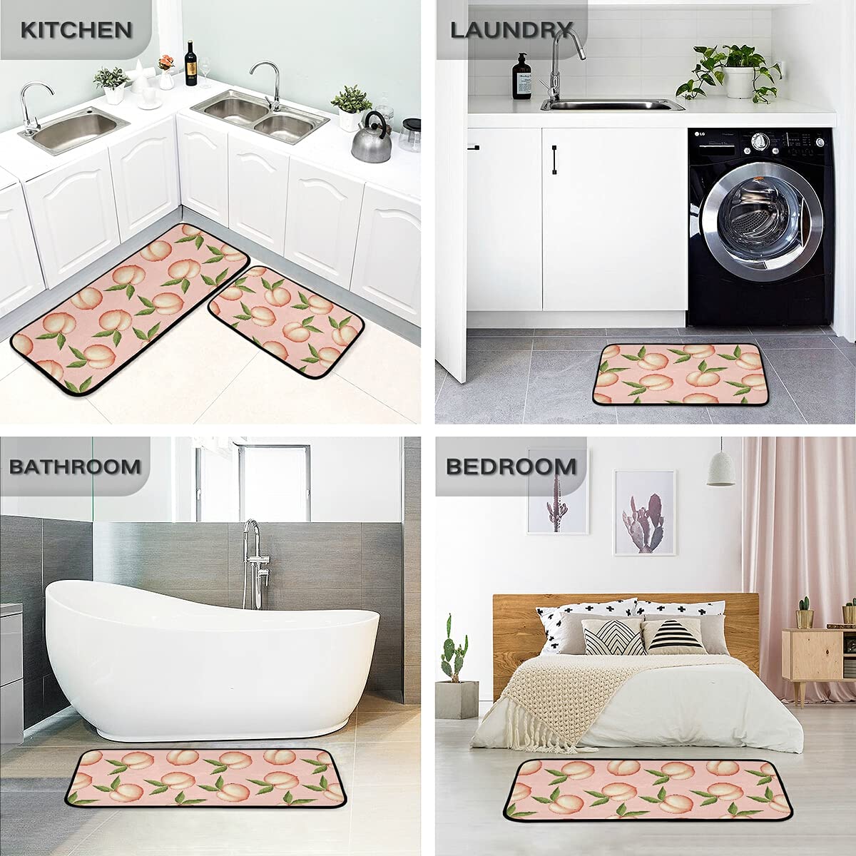 Non-Slip Washable 2-Piece Pink Peach Kitchen Rugs Set - Soft Floor Mats for Sink, Laundry & Home Decor - Perfect for Kitchens, Bathrooms & Entryways