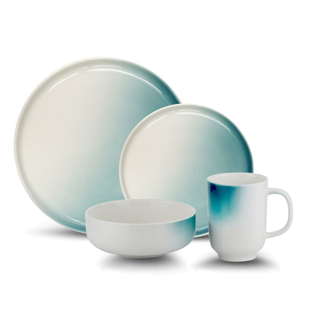 B. BRILLIANT Luster Green & White Porcelain 16-Piece Dinnerware Set - Service for 4 - Elegant Tableware for Everyday Dining & Entertaining