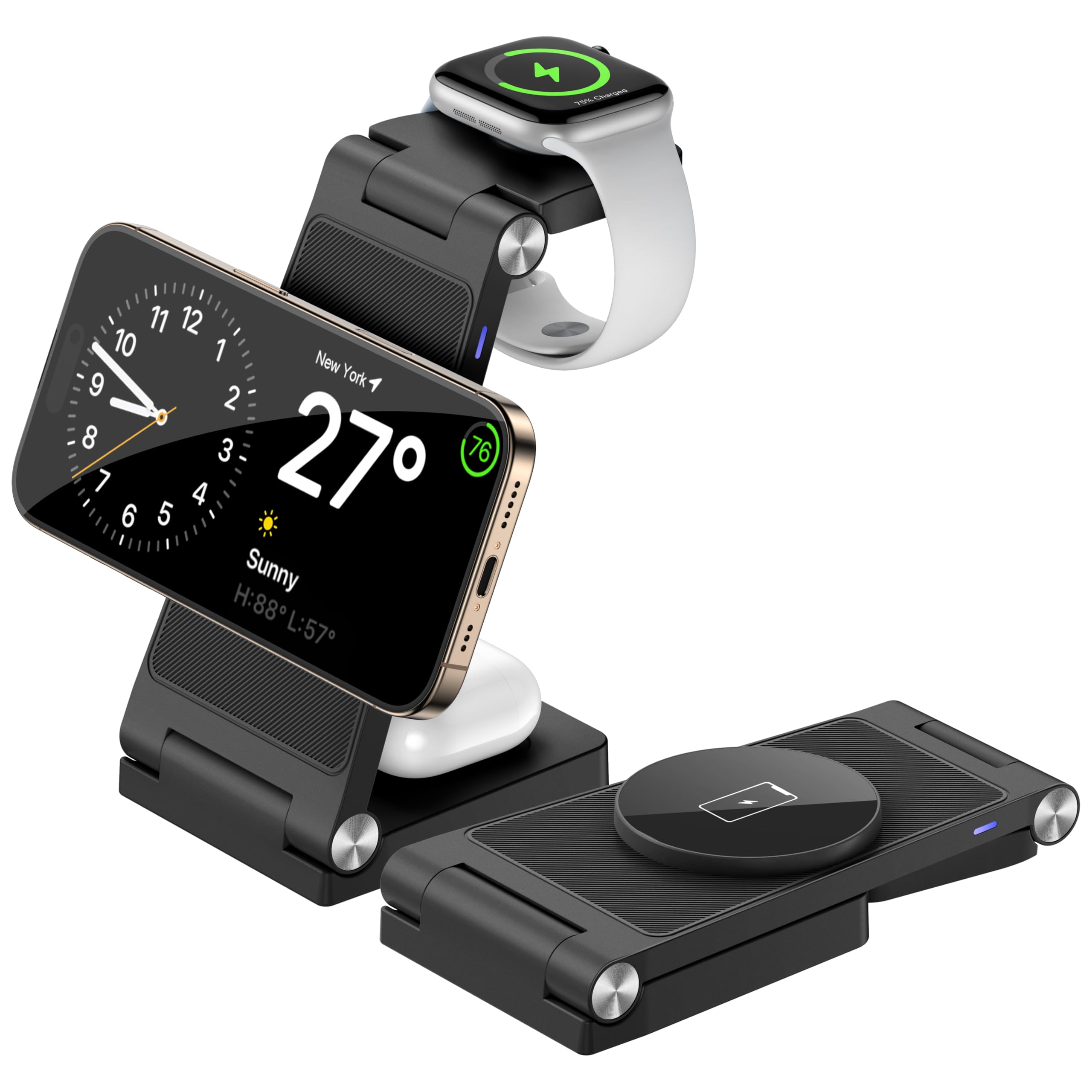 3-in-1 Magnetic Wireless Charging Stand | Foldable Travel Charger for iPhone 16/15/14/13/12 Series, Apple Watch Ultra/9/8/7/6/5/4/3/2 & AirPods | Fast Charging Station for Home, Office & Travel