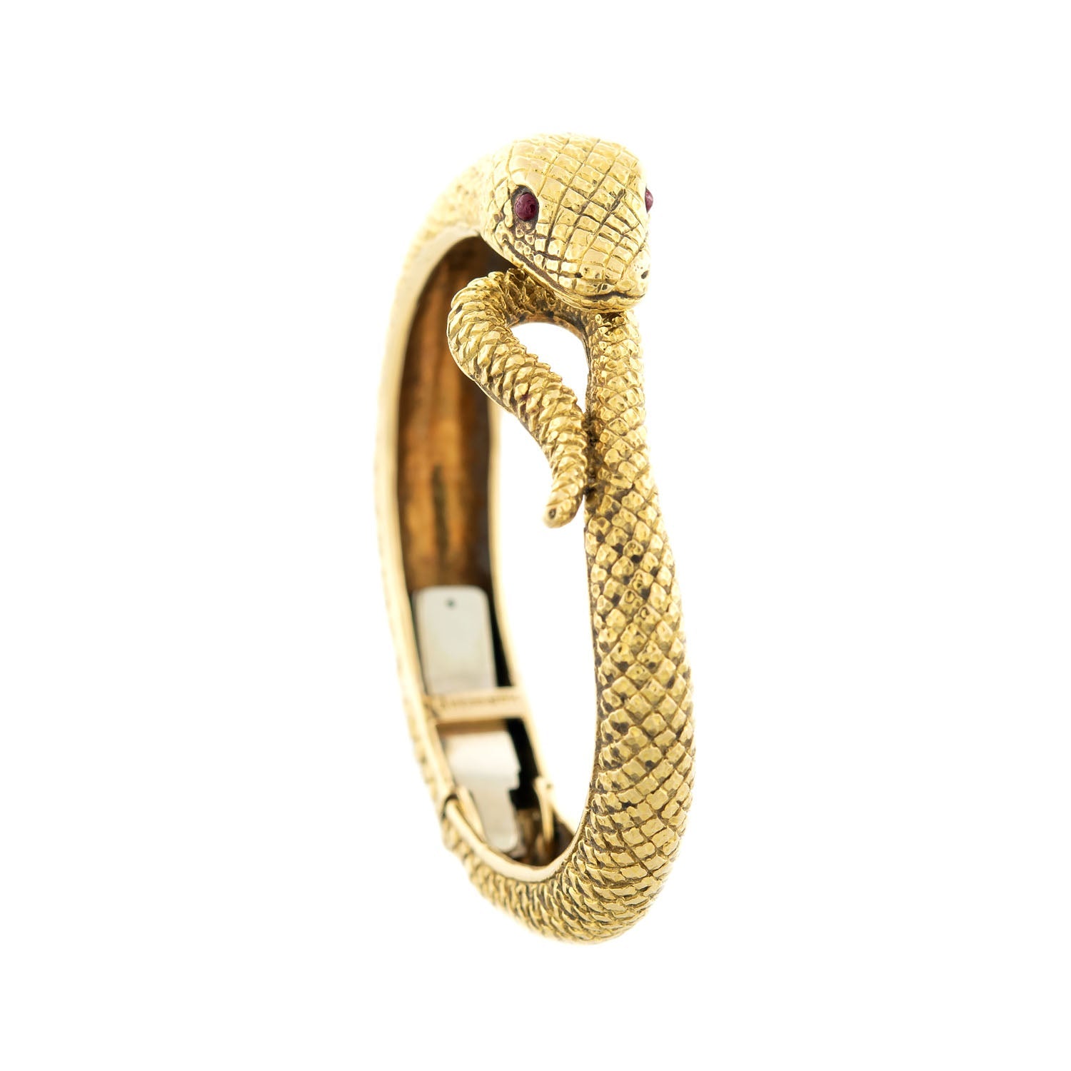 DAVID WEBB Estate 18k Gold Garnet Ouroboros Snake Bracelet - 64.7g Luxury Vintage Jewelry for Women, Perfect for Parties, Weddings & Special Occasions