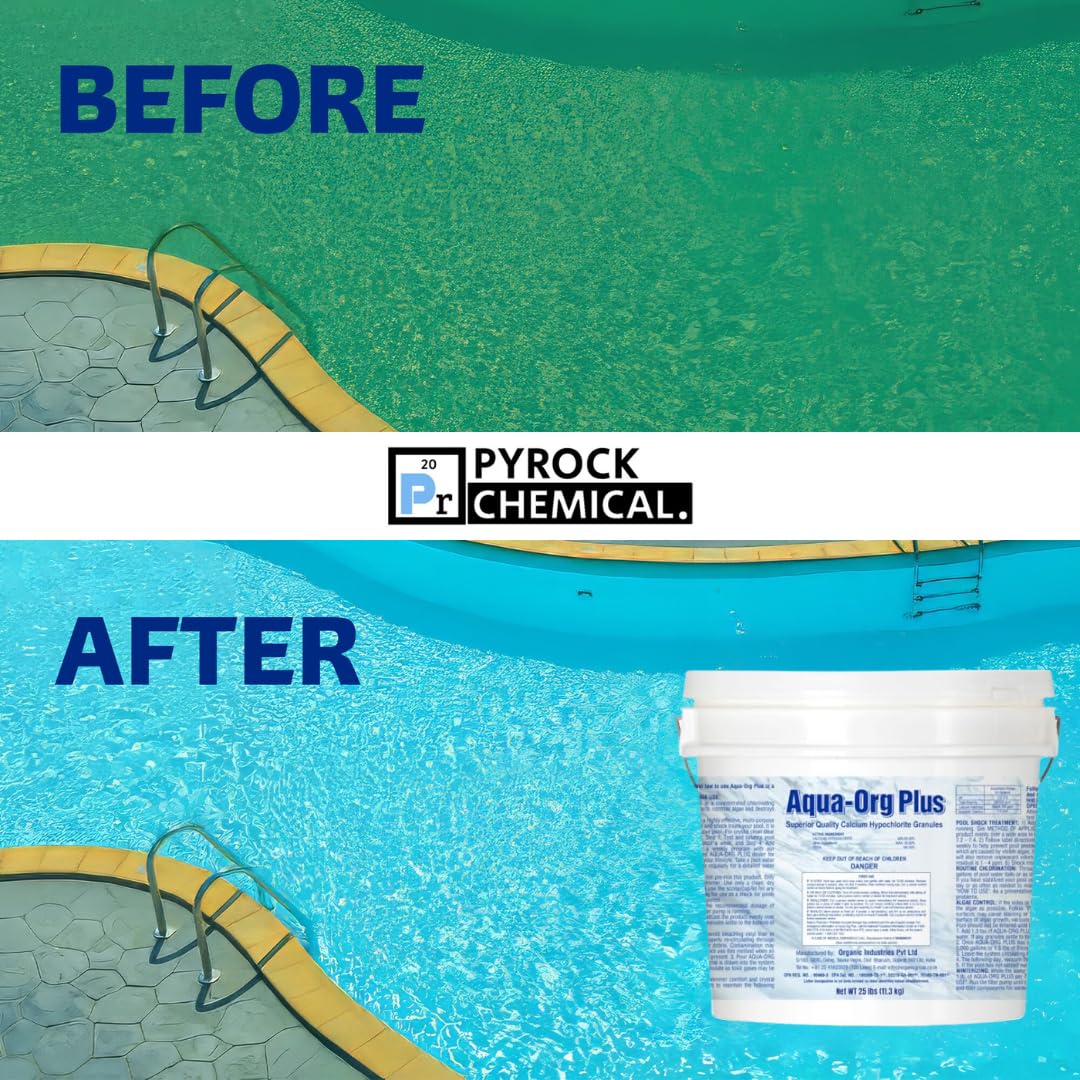 Pool Shock by Aqua Org Plus - 65% Granular Calcium Hypochlorite - Powerful Swimming Pool Chlorine Shock Treatment for In-Ground & Above Ground Pools, Spas & Hot Tubs - 25 Pound Pail - Kills Algae & Bacteria for Crystal Clear Water