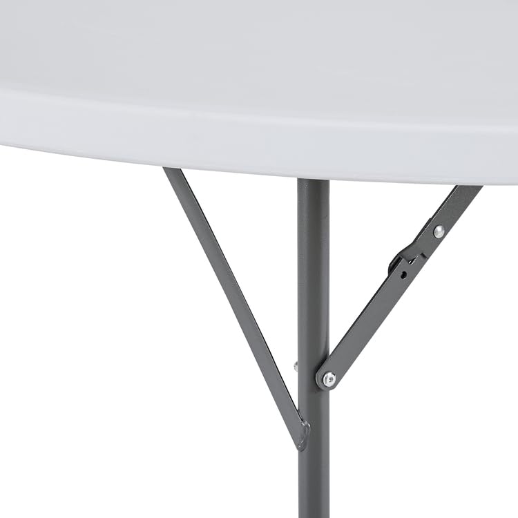 Naomi Home 60-Inch Round Folding Table - Lightweight Durable Bi-Fold Portable Plastic Table with Carrying Handle, White Resin Surface & Sturdy Steel Frame for Indoor Outdoor Use - Perfect for Parties, Picnics, Camping, and Home Events