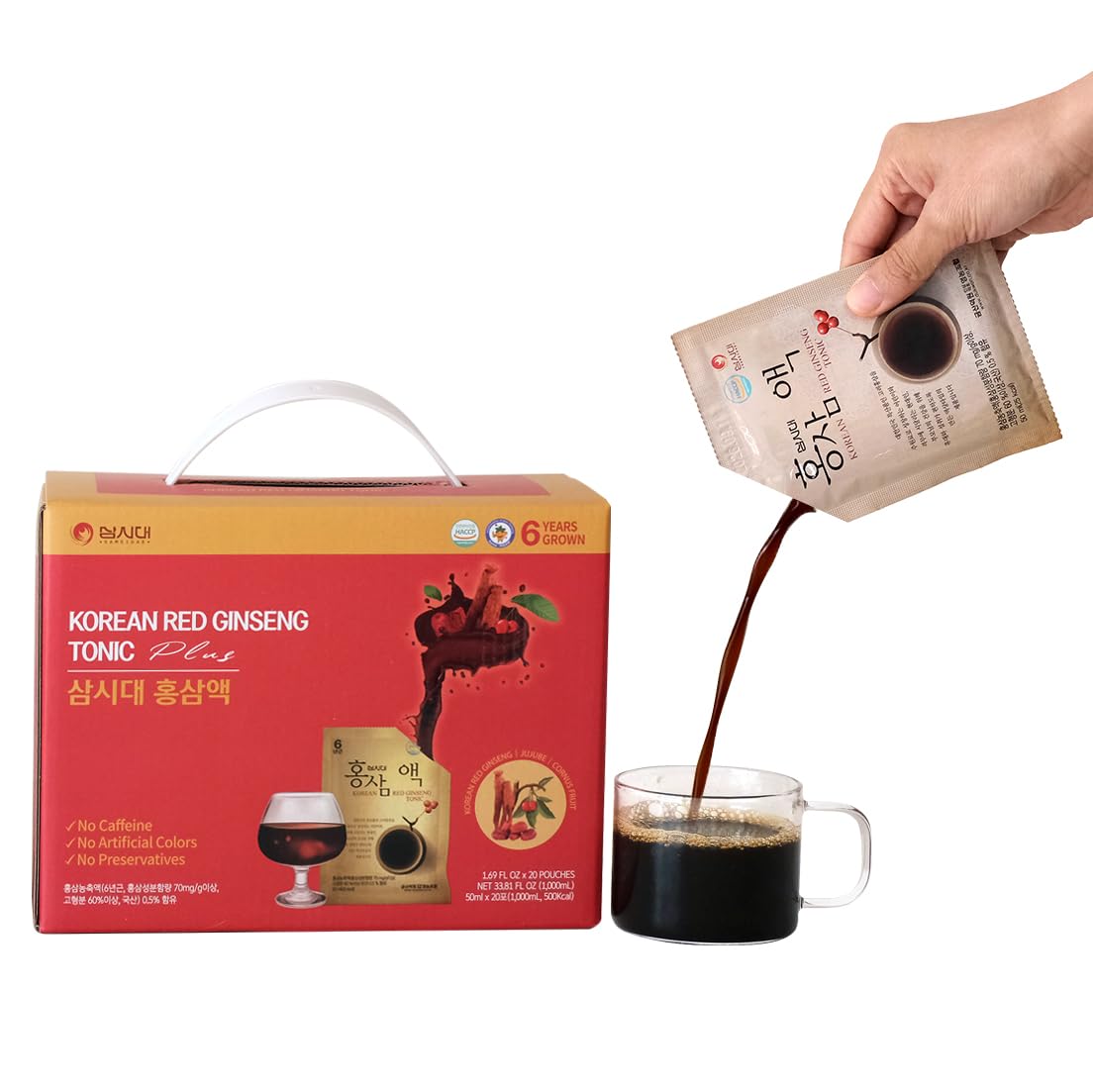 Premium Korean Red Ginseng Tonic - 20 Single-Serve Pouches for Energy Boost & Immunity Support - Perfect for Workouts, Travel & Daily Wellness Routine