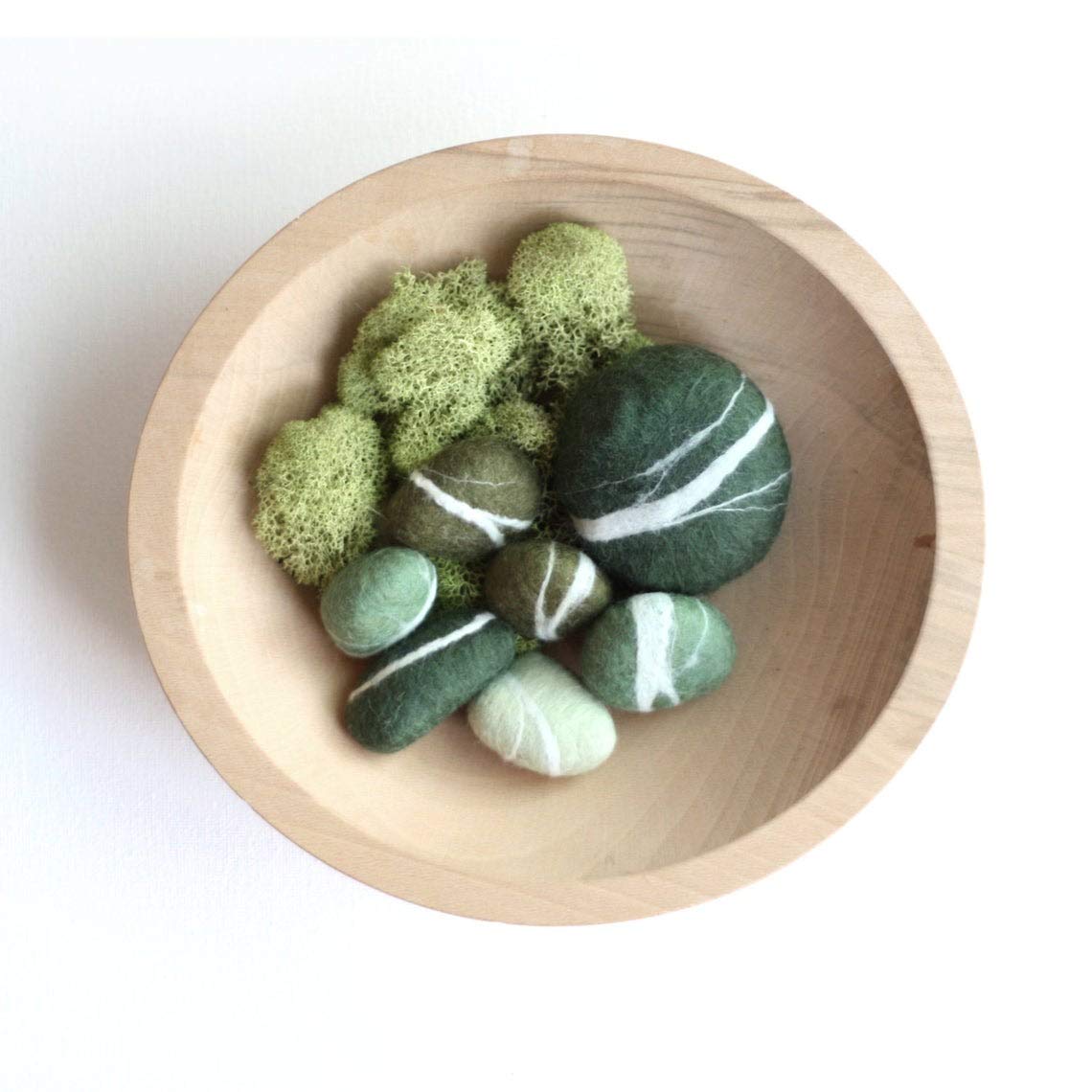 Natural Hand-Felted Wool Pebbles in Forest Green - Eco-Friendly Home Decor for Zen Gardens, Table Centerpieces & Nursery Decorations