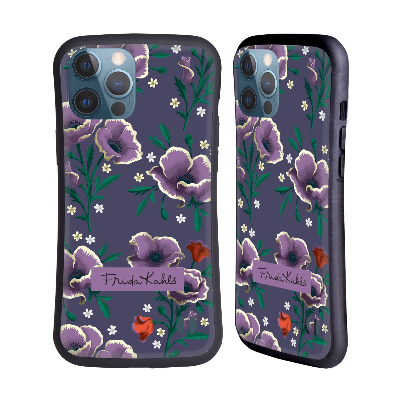 Officially Licensed Frida Kahlo Purple Flowers Hybrid Case for Apple iPhone 13 Pro Max - Durable Protective Phone Cover with Artistic Design, Perfect for Everyday Use, Travel & Gift Giving