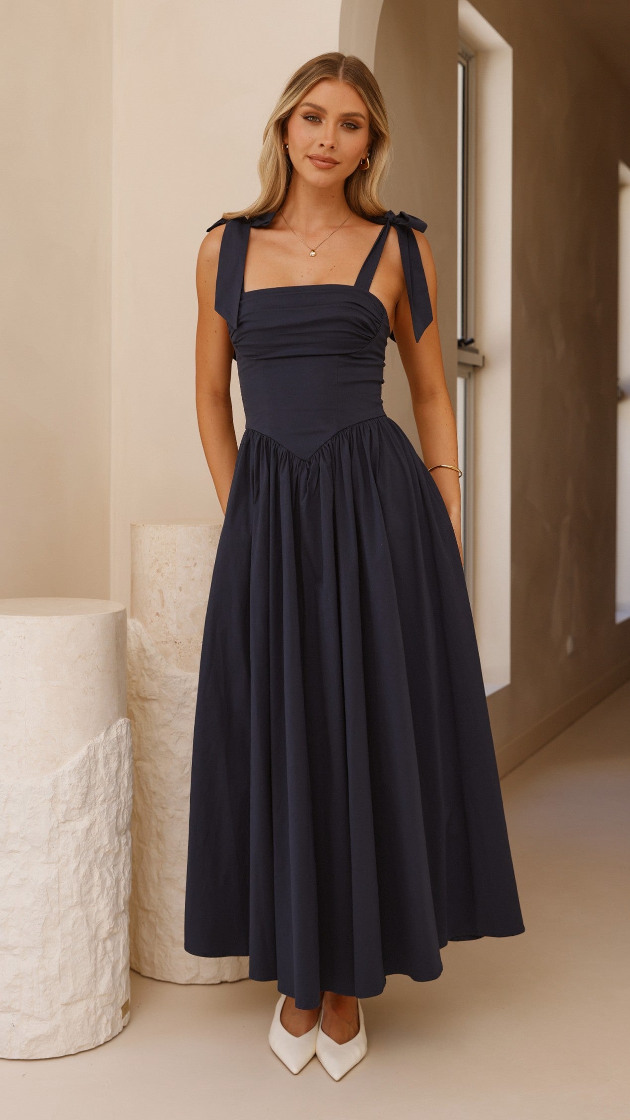 Haisley Maxi Dress for Women - Navy Blue Long Flowy Summer Dress - Perfect for Beach, Vacation, and Casual Outings