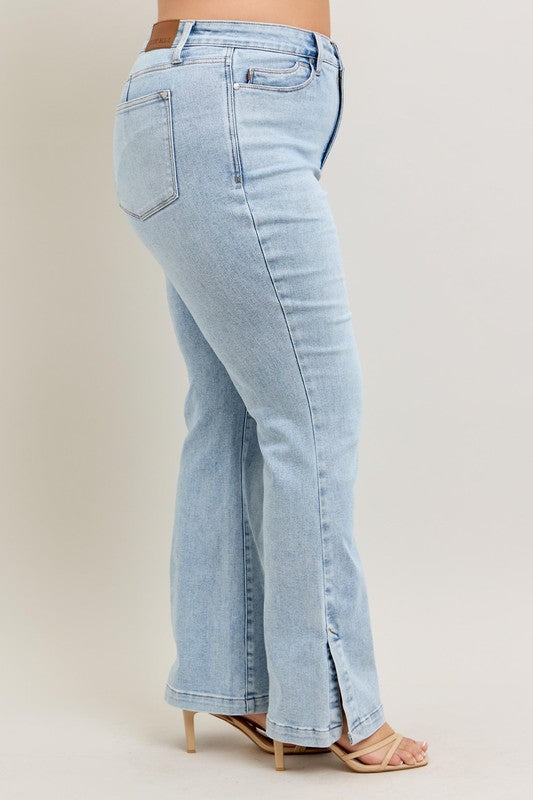 Judy Blue High Waisted Tummy Control Bootcut Jeans for Women - Vintage Wash, Side Slit, Plus Size (Sizes 14-28) - Perfect for Casual Wear, Date Nights & Office Outfits