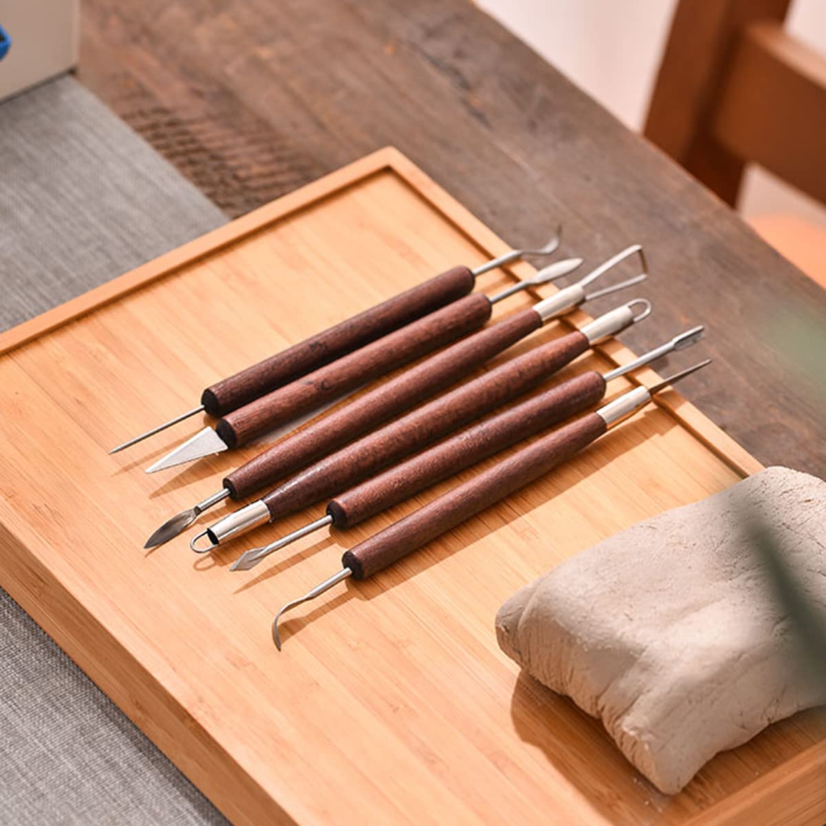 6 Pcs Wooden Handle Clay Sculpture Tools Set - Ceramic Carving, Pottery & Ceramics Modeling Kit for Artists & Crafters - Perfect for DIY Projects, Home Decor & Gift Making