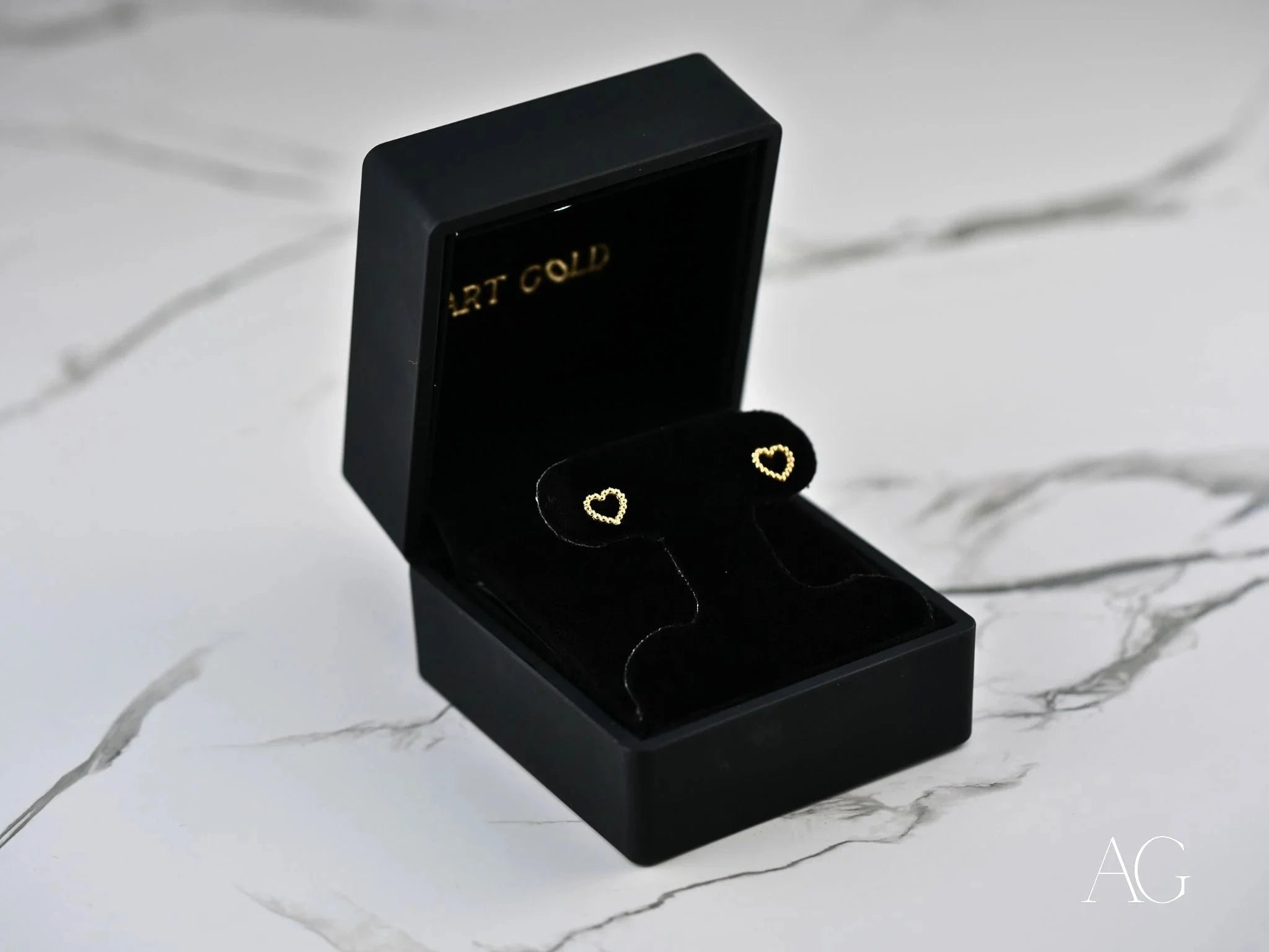 18k Gold Heart Earrings with Golden Beads - Elegant Dainty Jewelry for Women - Perfect for Valentine's Day, Anniversary Gifts & Everyday Wear