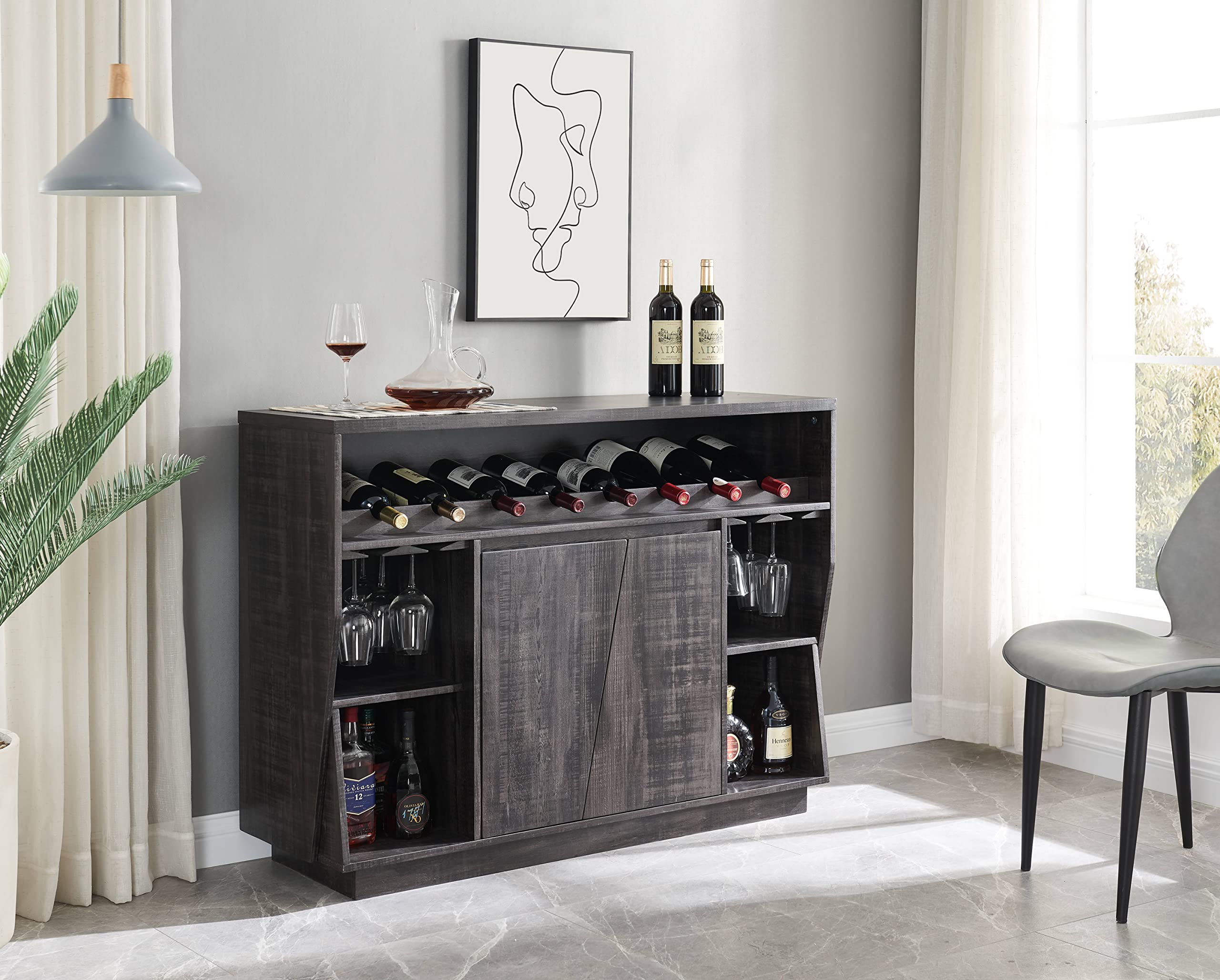 Home Source Lavish Black Console Bar Cabinet - Stylish Storage for Wine, Glassware & Liquor - Perfect for Living Room, Dining Room or Home Bar Decor