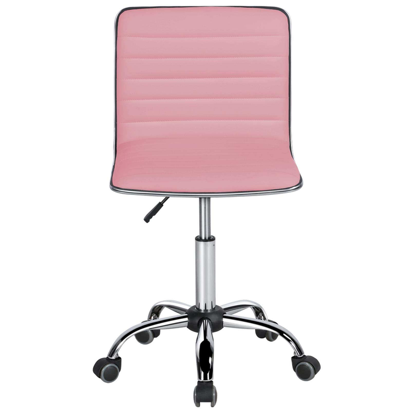 Yaheetech Executive PU Leather Office Chair - Adjustable Low Back Swivel Task Chair with Wheels, Armless Design for Home & Office Workspace - Perfect for Small Spaces, Study Rooms & Modern Workstations (Pink)