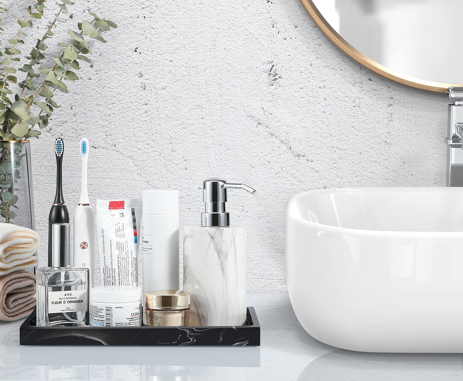 Luxspire Resin Bathroom Vanity Tray - Matte Ink Black Jewelry Ring Dish Organizer for Perfume, Candles, Soap & Towels | Countertop Storage Solution for Dresser, Kitchen Sink & Bathroom Accessories | Perfect for Home Decor, Gift Giving & Spa Day Organization