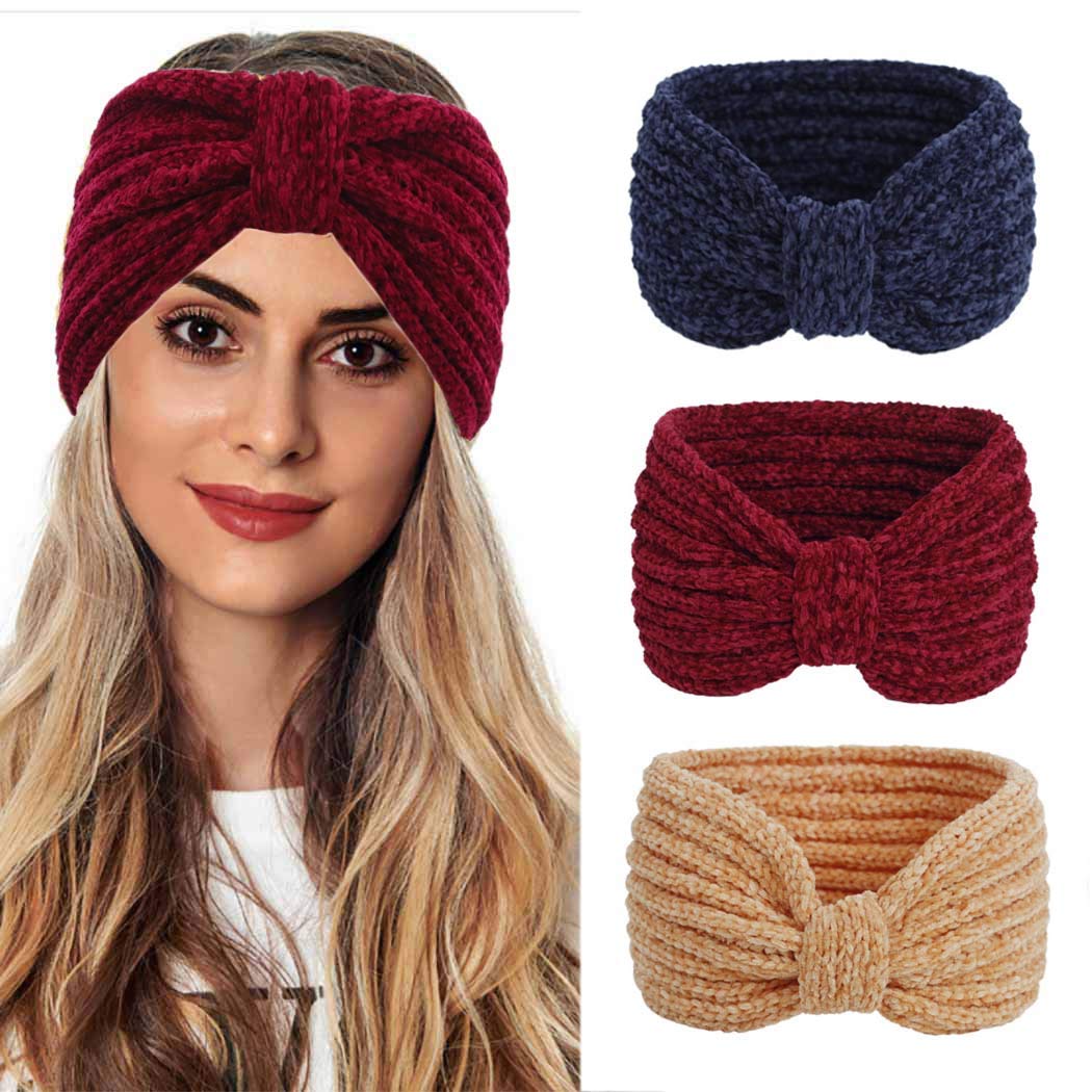 Warm Winter Headbands for Women & Girls - Red Fuzzy Knitted Head Wrap, Cable Crochet Stretchy Ear Warmer Turban - Perfect for Cold Weather, Outdoor Activities & Fashion Accessories