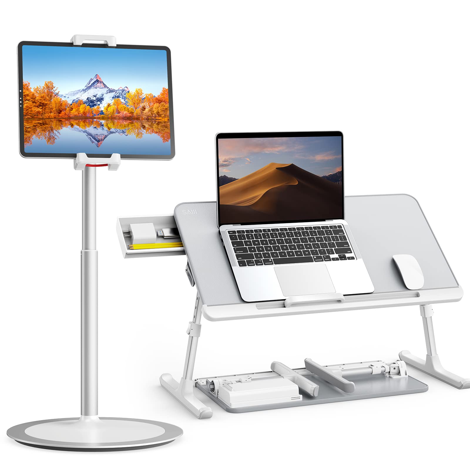 Adjustable Laptop Bed Tray Desk - Foldable Laptop Stand for Bed & Tablet Holder with Phone Stand - Gray Large Size for Home Office, Dorm Room & Cozy Workspace